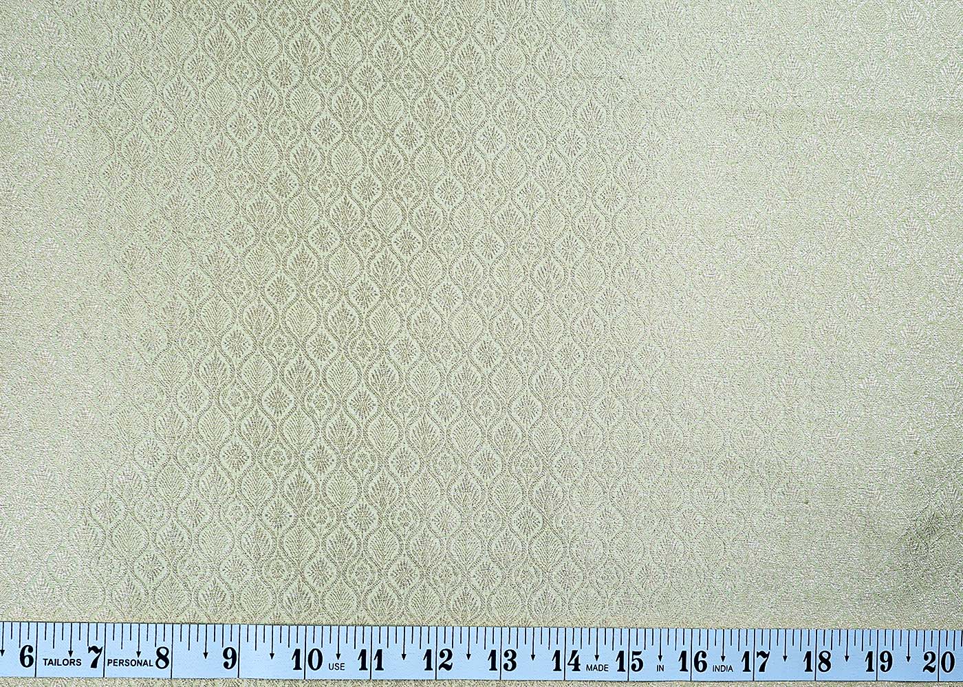 ( Pre-Cut 1 MTR) Pista Green Banarasi Brocade Fabric With All Over Golden Zari Handloom 17622