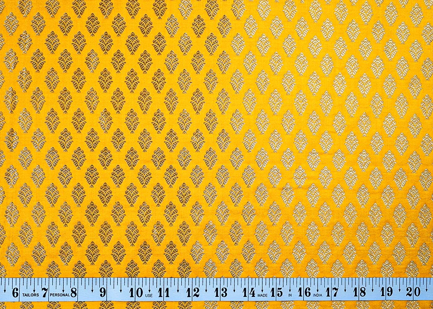 ( Pre-Cut 1.5 MTR) Yellow Banarasi Brocade Fabric With All Over Golden Zari Handloom 17624