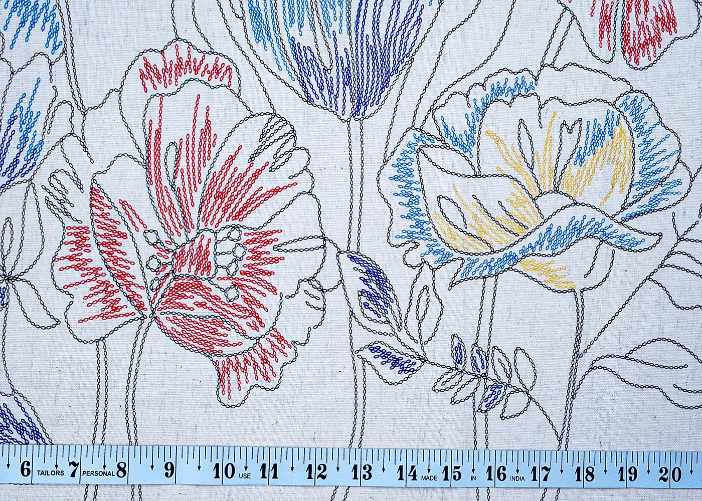 ( Pre-Cut 1 MTR) Off White Cotton Flex Fabric With One Side Threadwork Border 17628