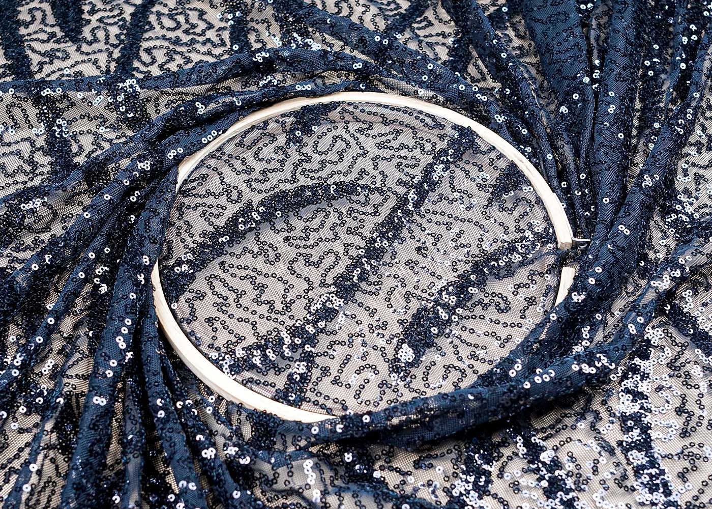( Pre-Cut 1 MTR) Black Net Fabric With All Over Sequins Work 17632