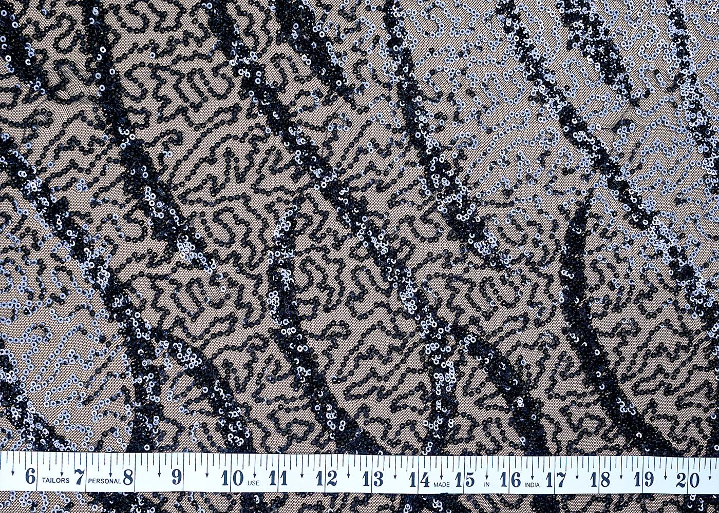 ( Pre-Cut 1 MTR) Black Net Fabric With All Over Sequins Work 17632