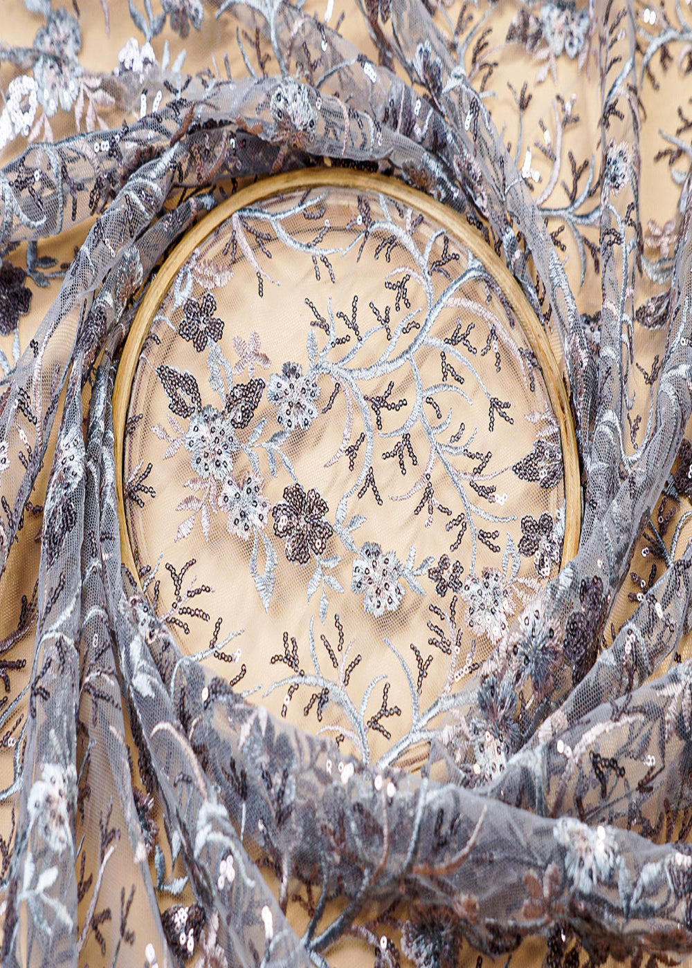 (Pre-Cut-2.7-MTR)-Grey-Fabric-With-All-Over-Thread-And-Sequins-Work-With-Scalloped-Edges-17666