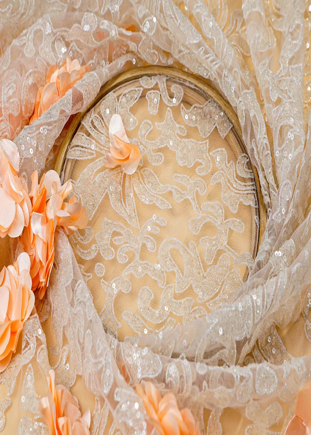 (Pre-Cut-2.1-MTR)-White-Fabric-With-All-Over-Sequins-And-Gliter-Work-With-One-Side-Applique-Work-Border-17672
