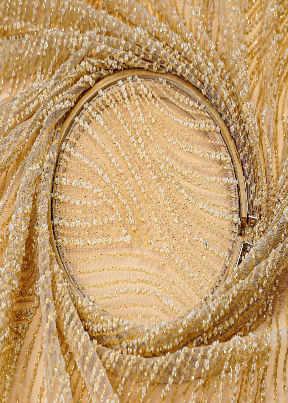 (Pre-Cut-2.75-MTR)-Golden-Fabric-With-All-Over-Gliter-Work-17676