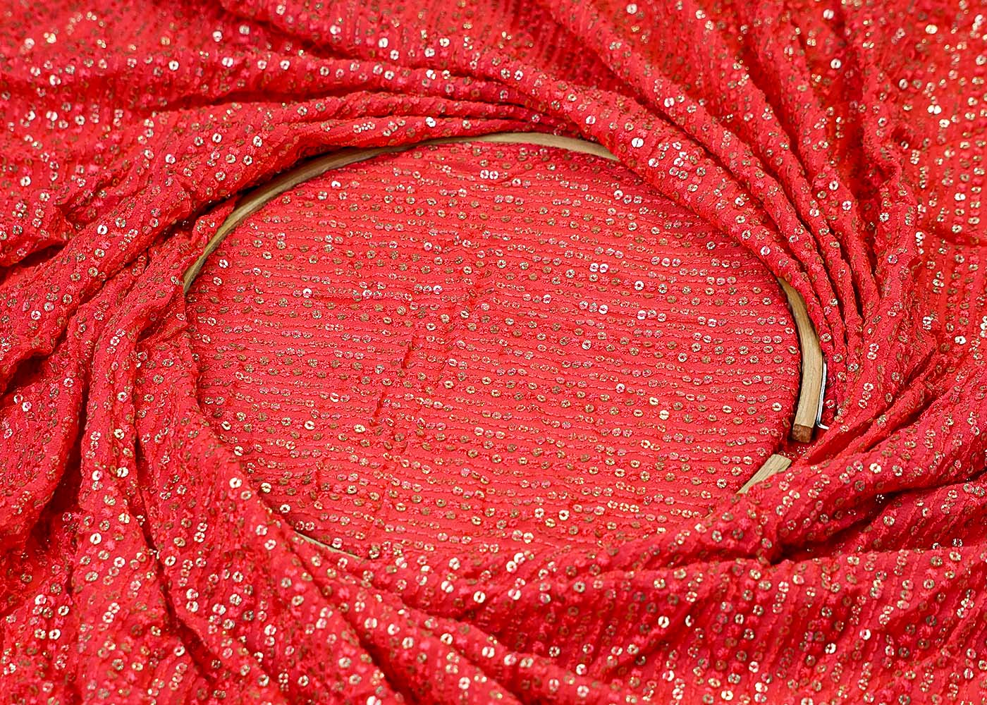 (Pre-Cut 1.75 MTR) Pink Georgette Fabric With All Over Sequins Work 17694