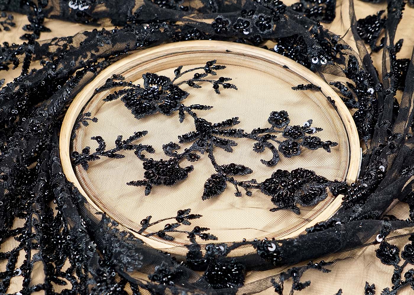 ( Pre-Cut 0.8 MTR) Black Fabric With All Over Thread Sequins And Bead Work 17698
