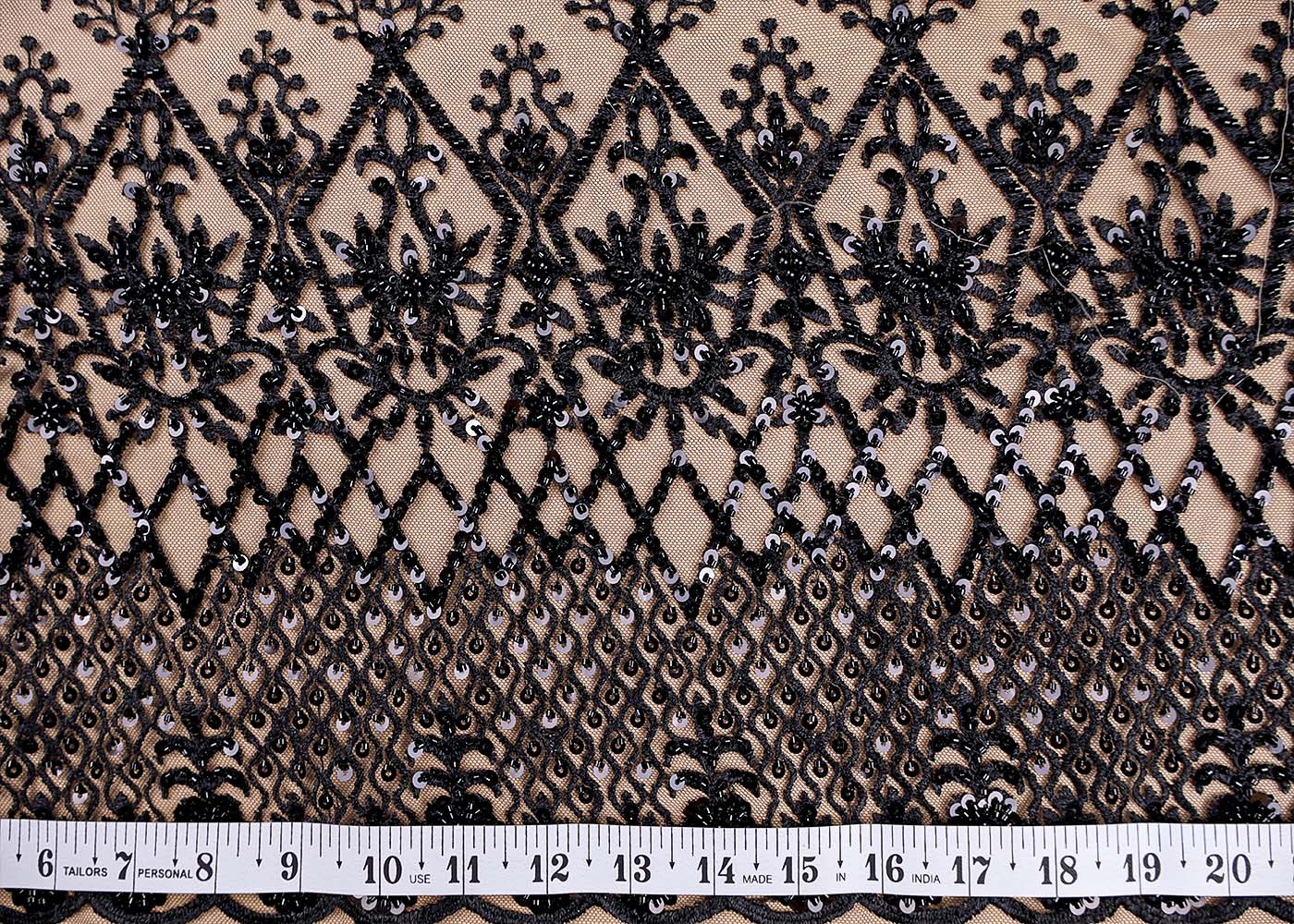 ( Pre-Cut 0.8 MTR) Black Fabric With All Over Thread Sequins And Bead Work 17698