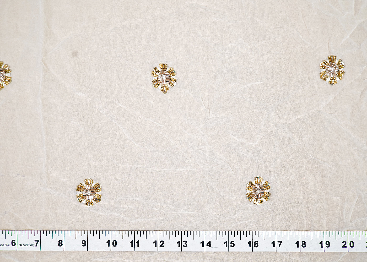 (Pre-Cut 2.5 MTR MTR) White Georgette Fabric With Fabric With All Over Beads And Sequins Work 17709