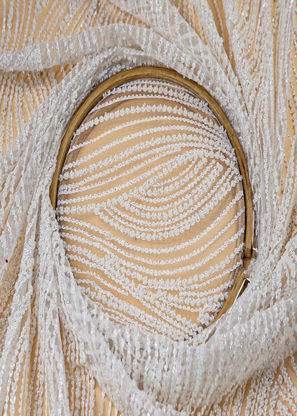 (Pre-Cut-2.55-MTR)-White-Imported-Net-Fabric-With-All-Over-Gliter-Work-17722