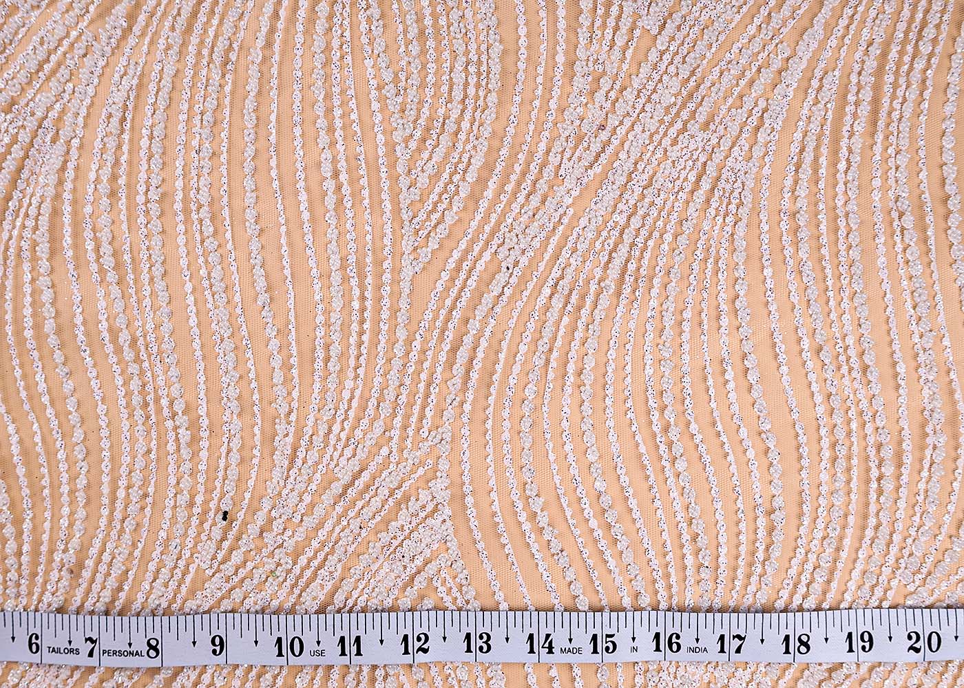 (Pre-Cut 2.55 MTR) White Imported Net Fabric With All Over Gliter Work 17722