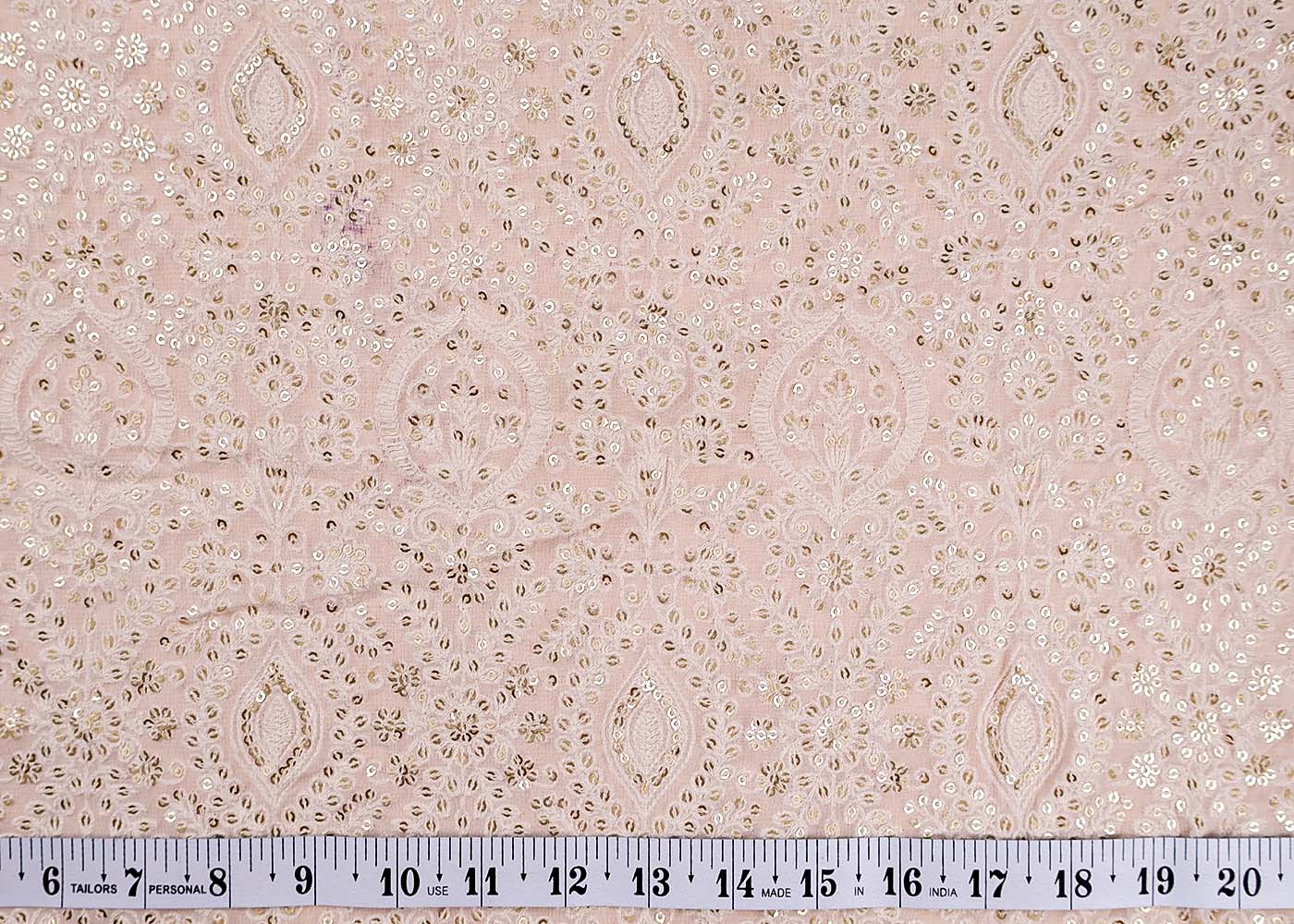 (Pre-Cut 2 Mtr ) White Georgette Fabric With All Over Thread And Sequins Work 17725