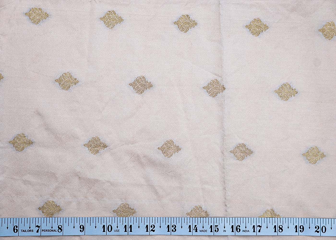 ( Pre-Cut 1 MTR) White Fabric With All Over Golden Zari Handloom 17741