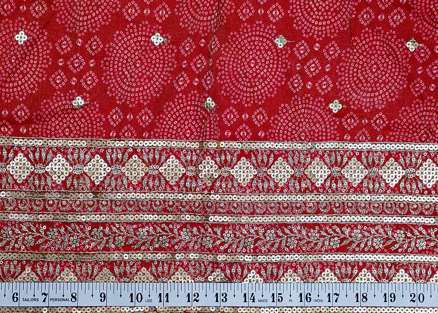 ( Pre-Cut 1.2 MTR) Pink Tissue Fabric With All Over Sequins Work With One Side Heavy Border 17742
