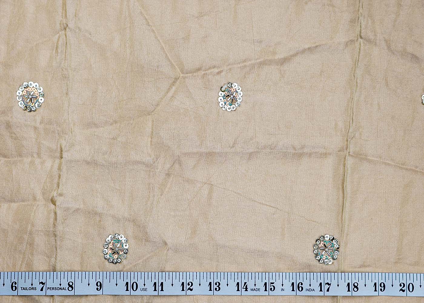 ( Pre-Cut 0.95 MTR) Golden Fabric With All Over Sequins And Bead Work 17743
