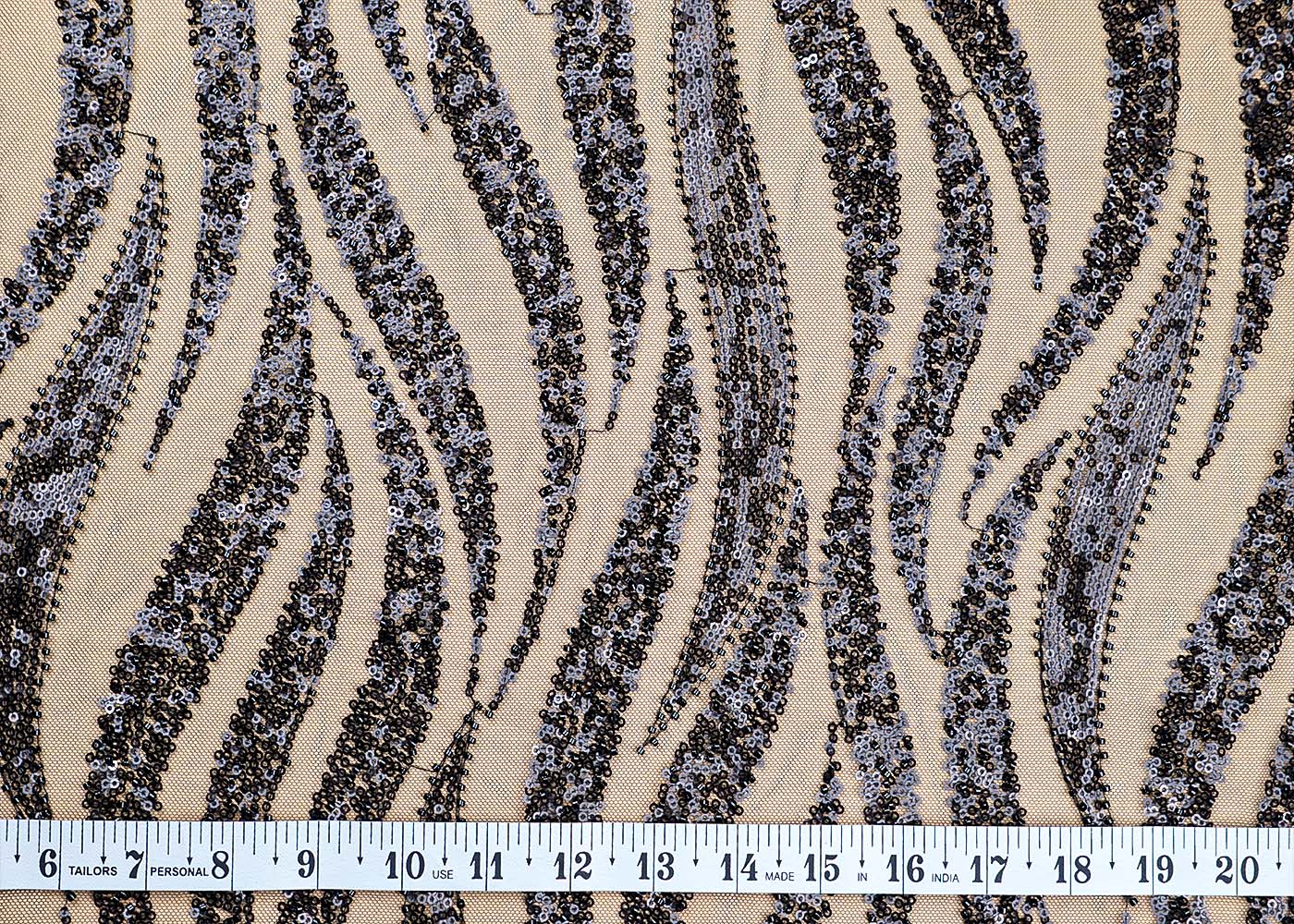 ( Pre-Cut 1 MTR) Black Fabric With All Over Sequins And Bead Work 17756