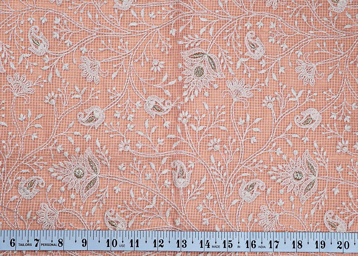 ( Pre-Cut 1.3 MTR) Light Pink Fabric With All Over Kotadoria Work 17766