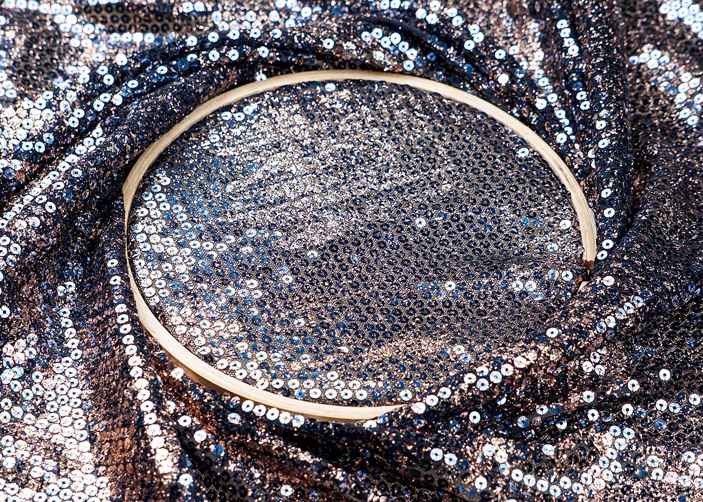 ( Pre-Cut 1.4 MTR) Black Fabric With All Over Sequins Work 17786