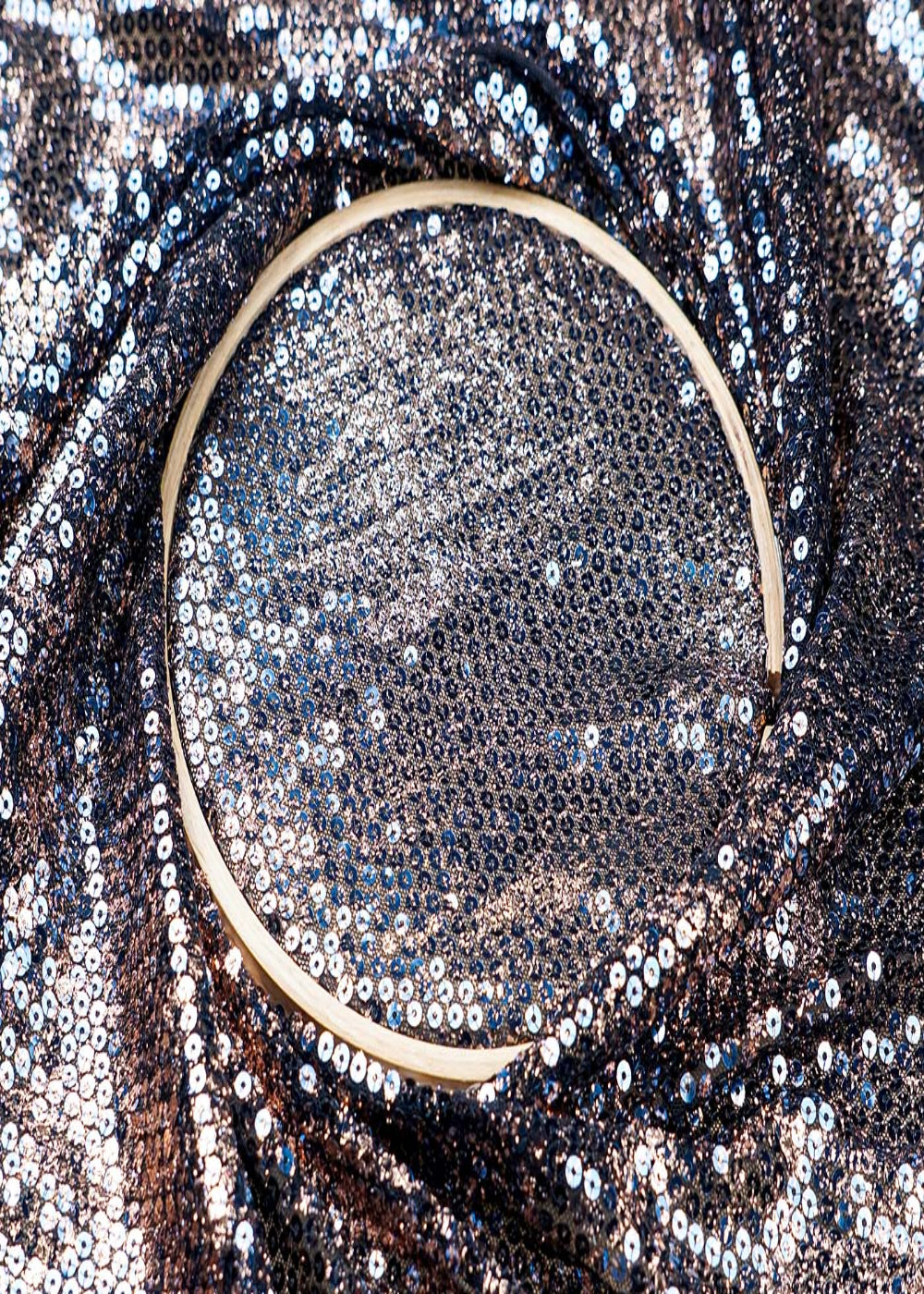 (Pre-Cut-1.4-MTR)-Black-Fabric-With-All-Over-Sequins-Work-17786