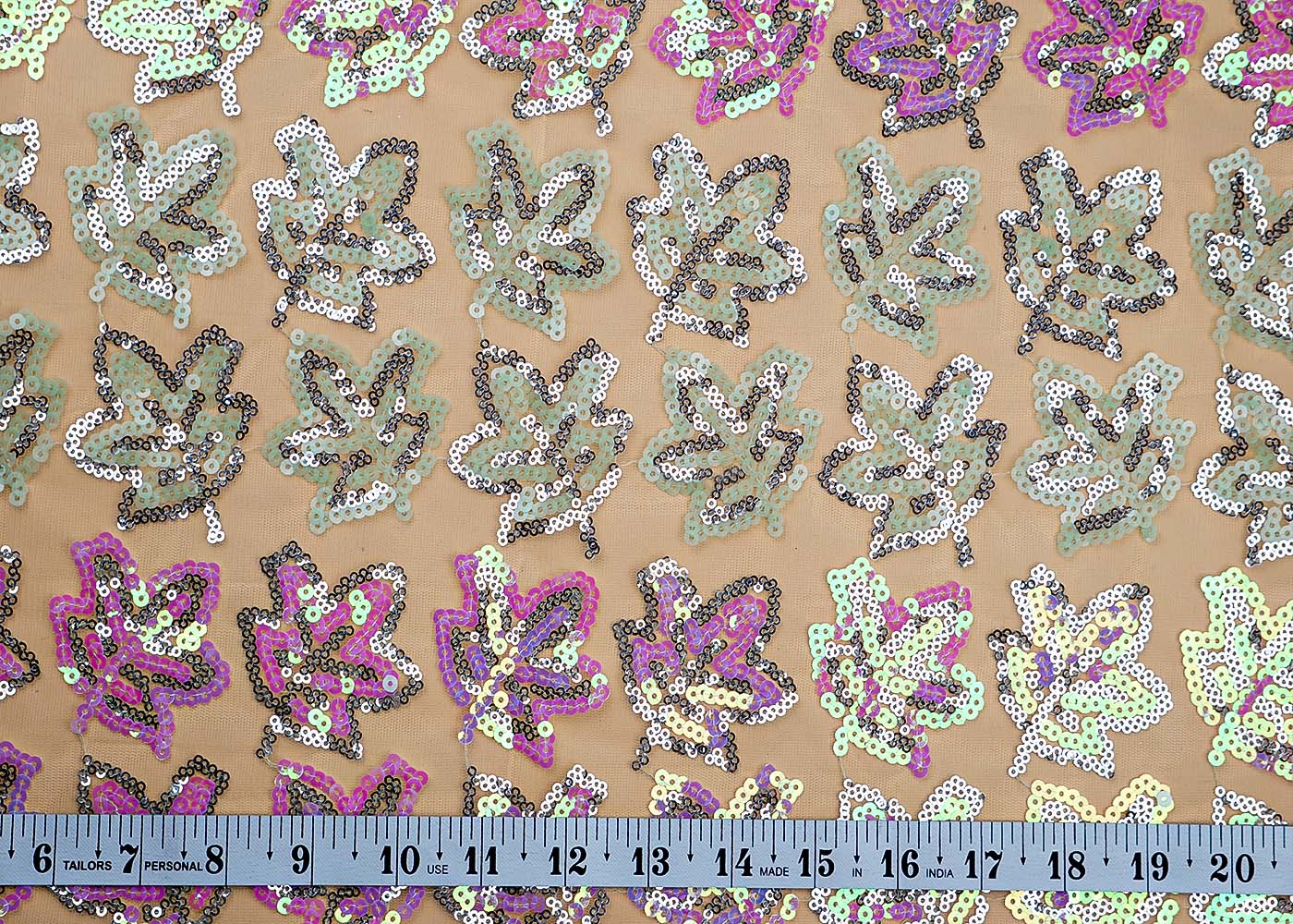 ( Pre-Cut 2 MTR) Mint Green Imported Net Fabric With All Over Sequins Work