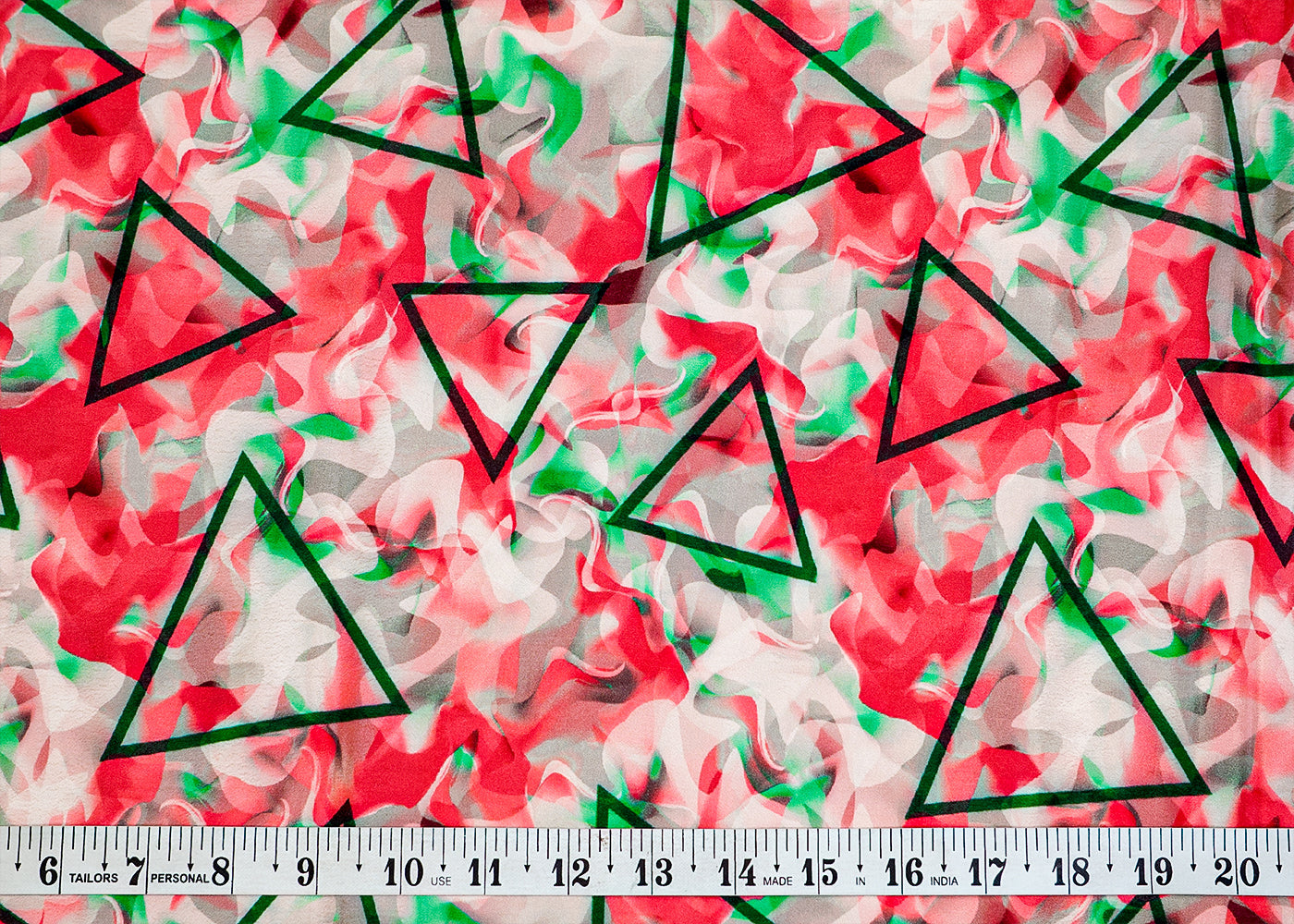 Pink & Green Natural Crepe Fabric with Allover Abstract Print 17901