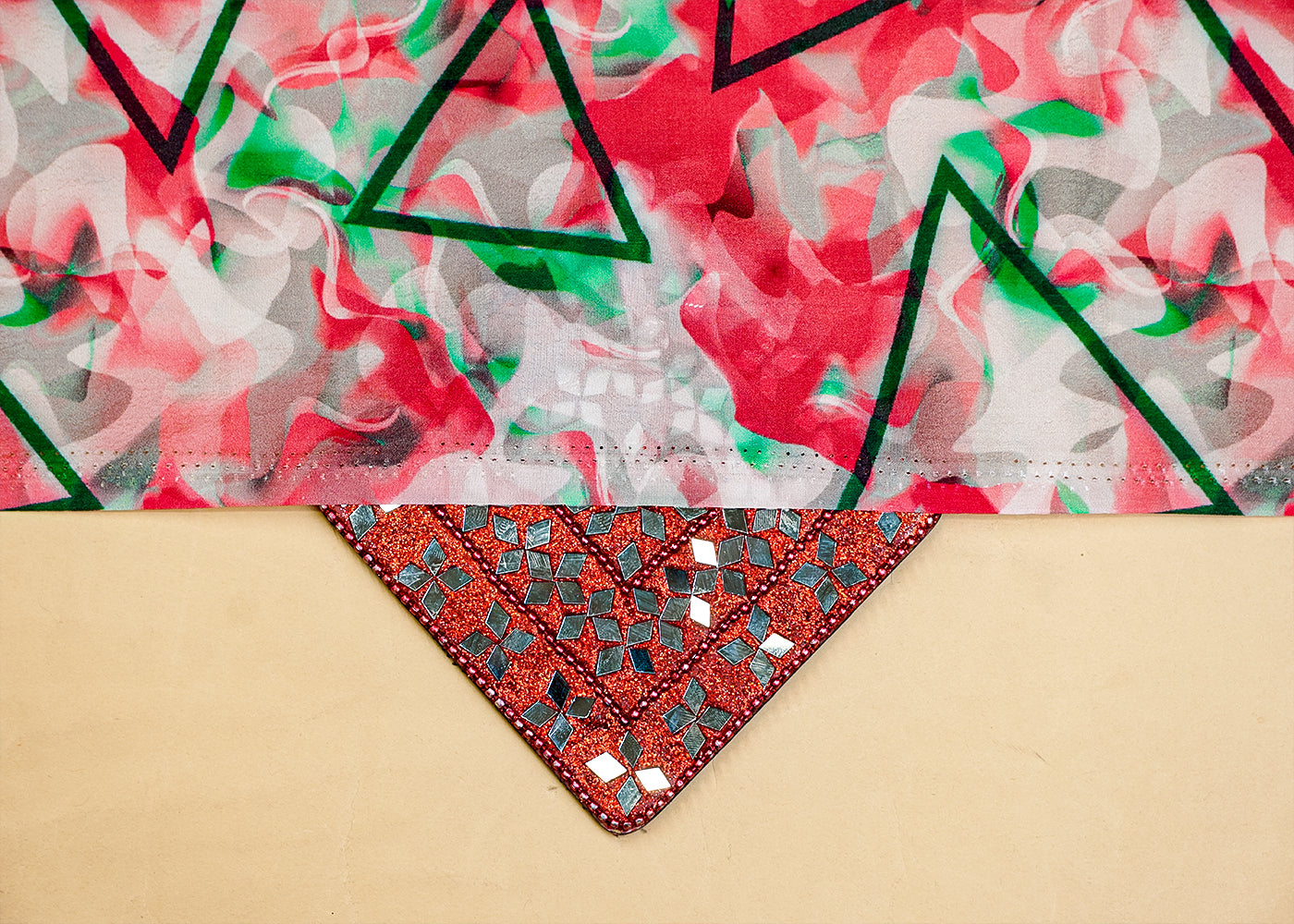 Pink & Green Natural Crepe Fabric with Allover Abstract Print 17901