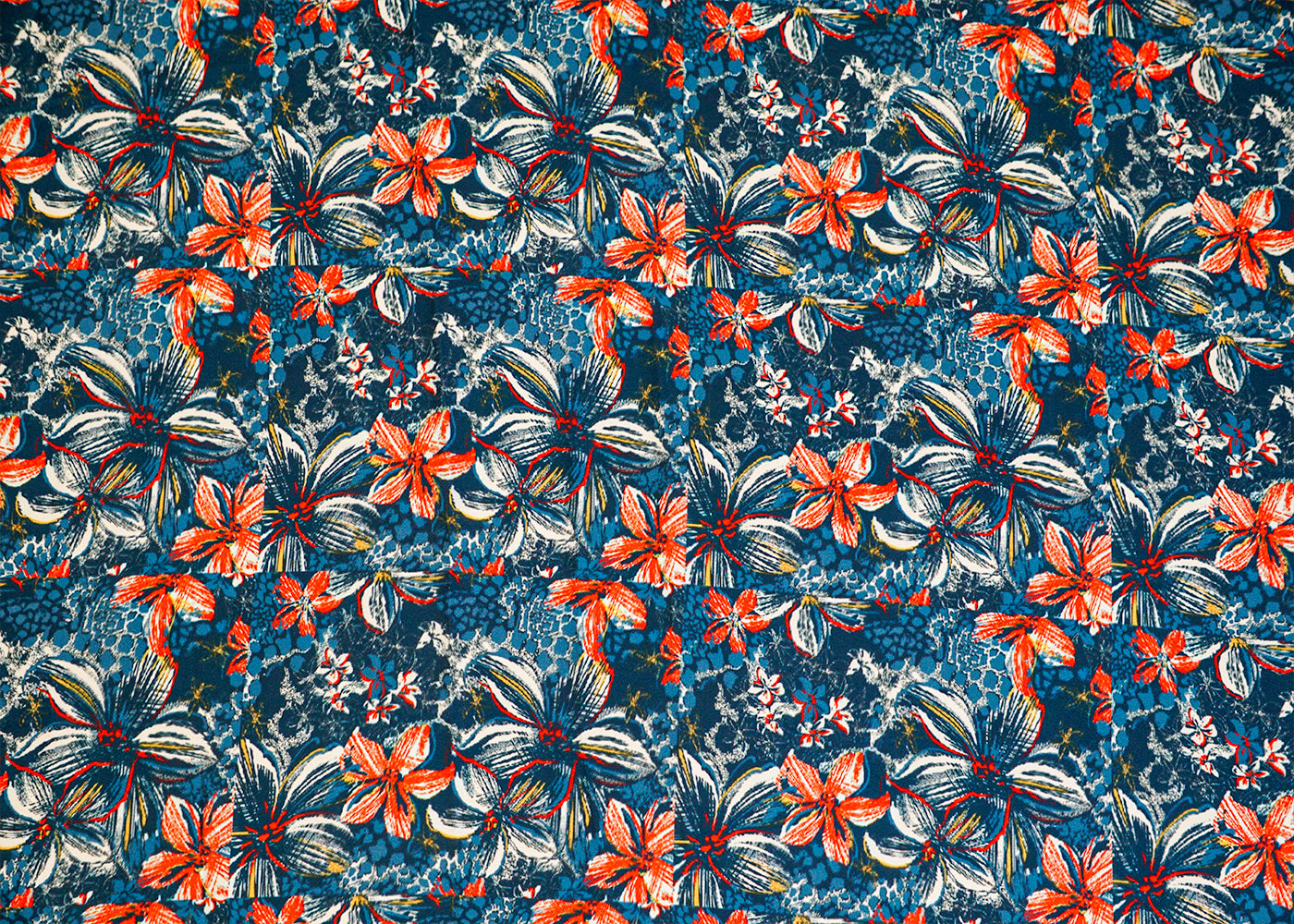 Teal Blue Satin Fabric with Allover Floral Print 17906