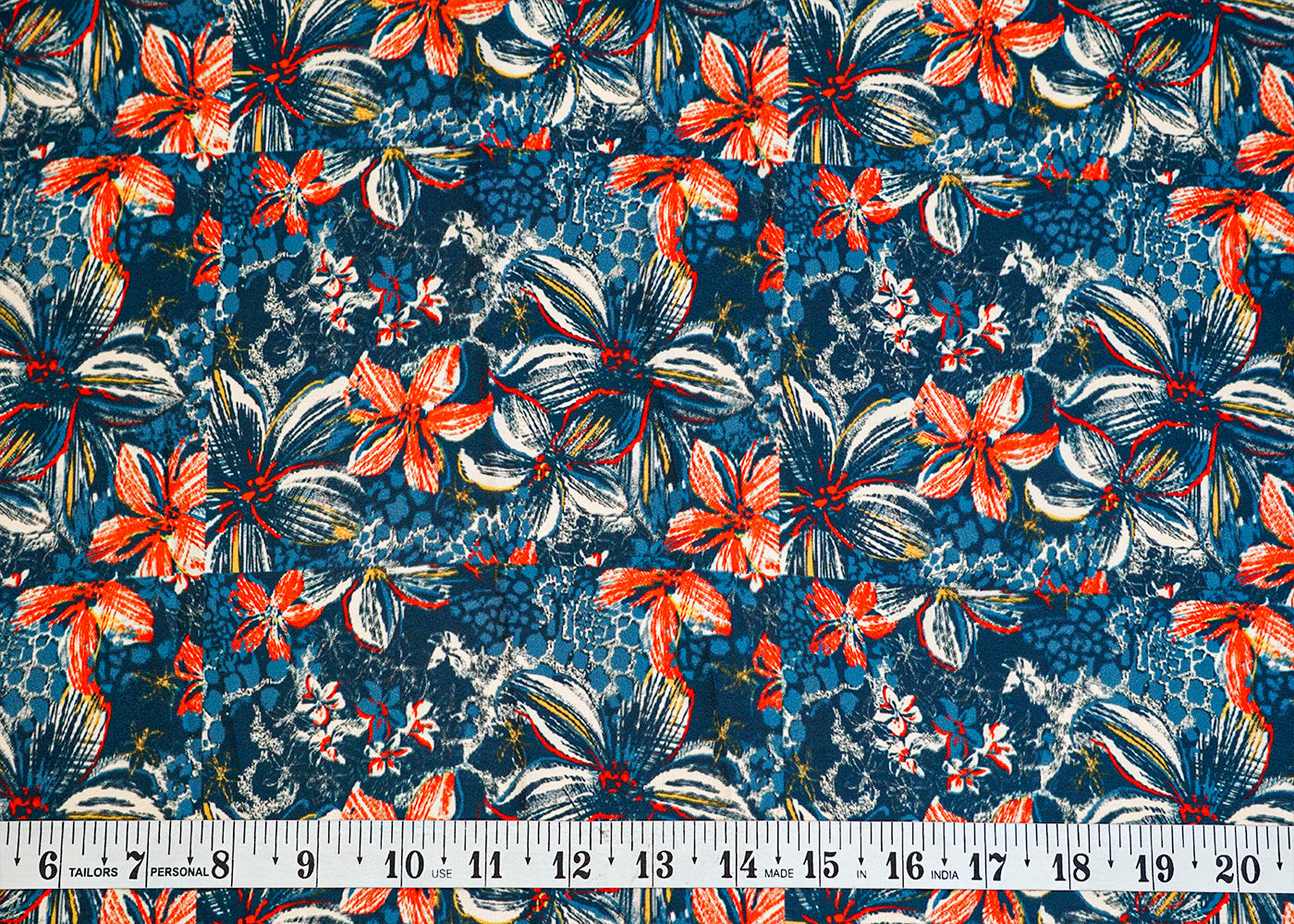 Teal Blue Satin Fabric with Allover Floral Print 17906