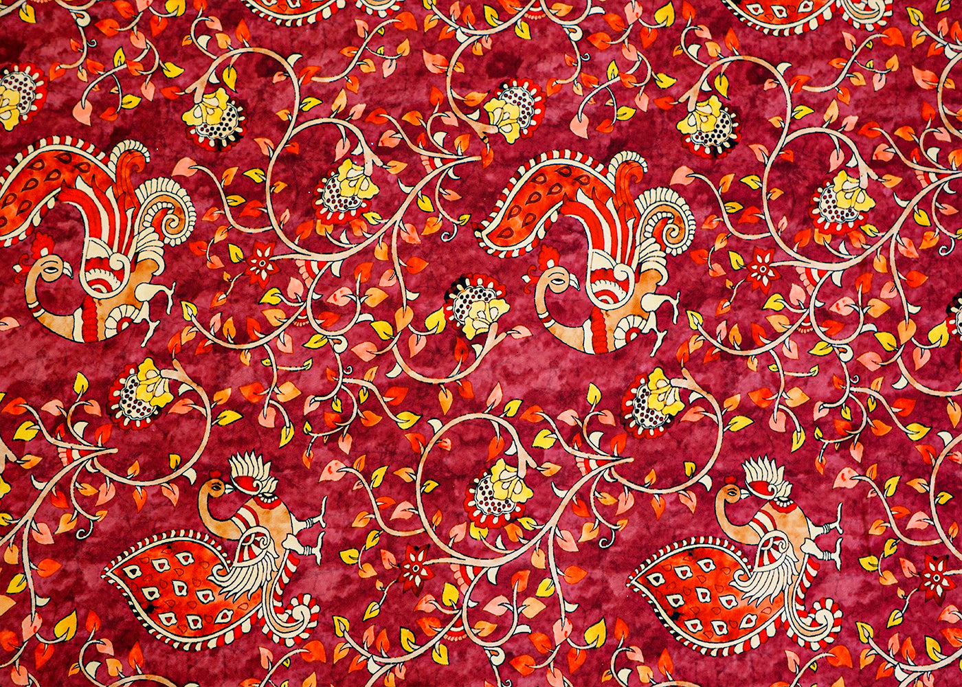 Burgandy Modal Satin with Allover Madhubani Art Print 17922