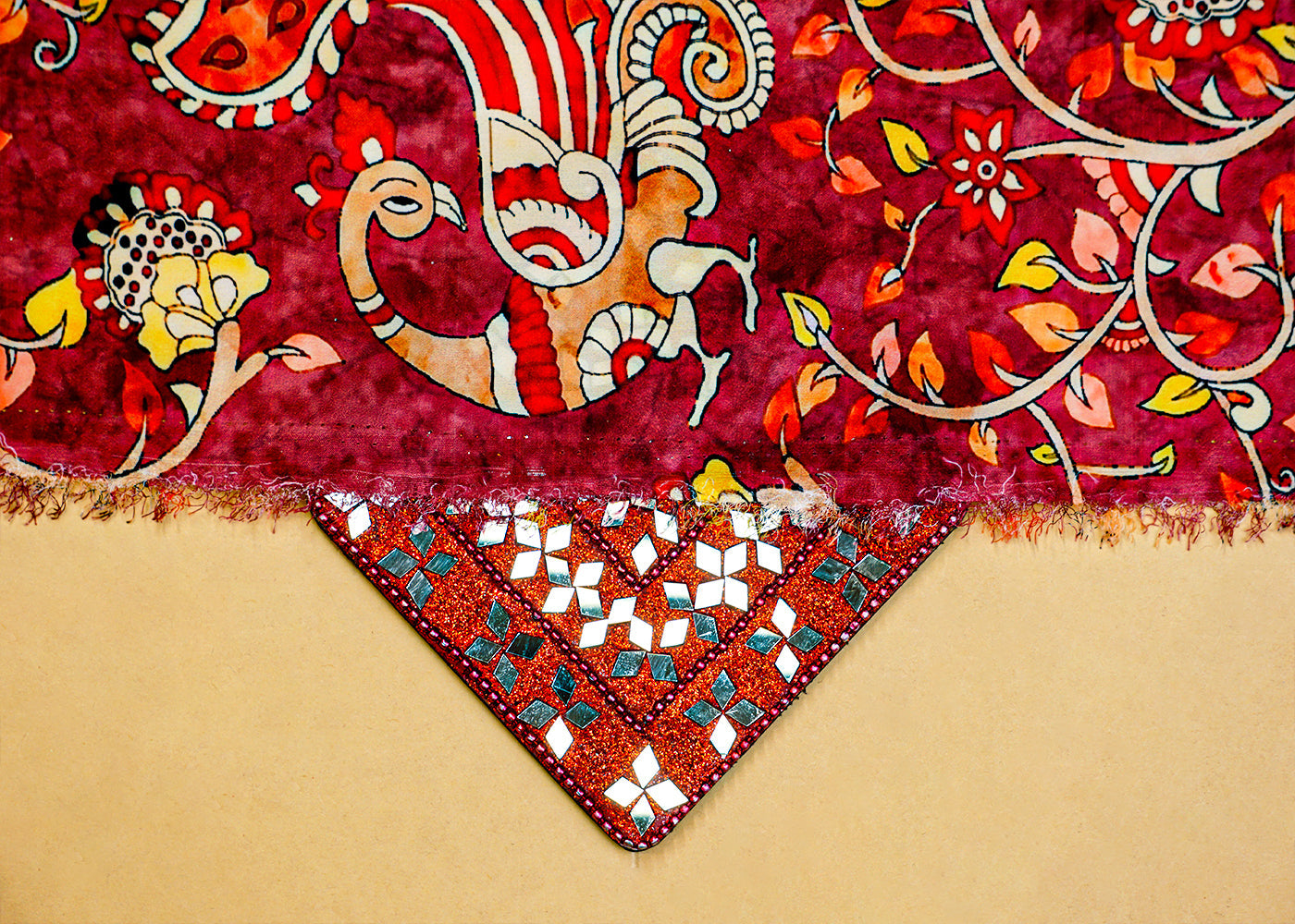 Burgandy Modal Satin with Allover Madhubani Art Print 17922