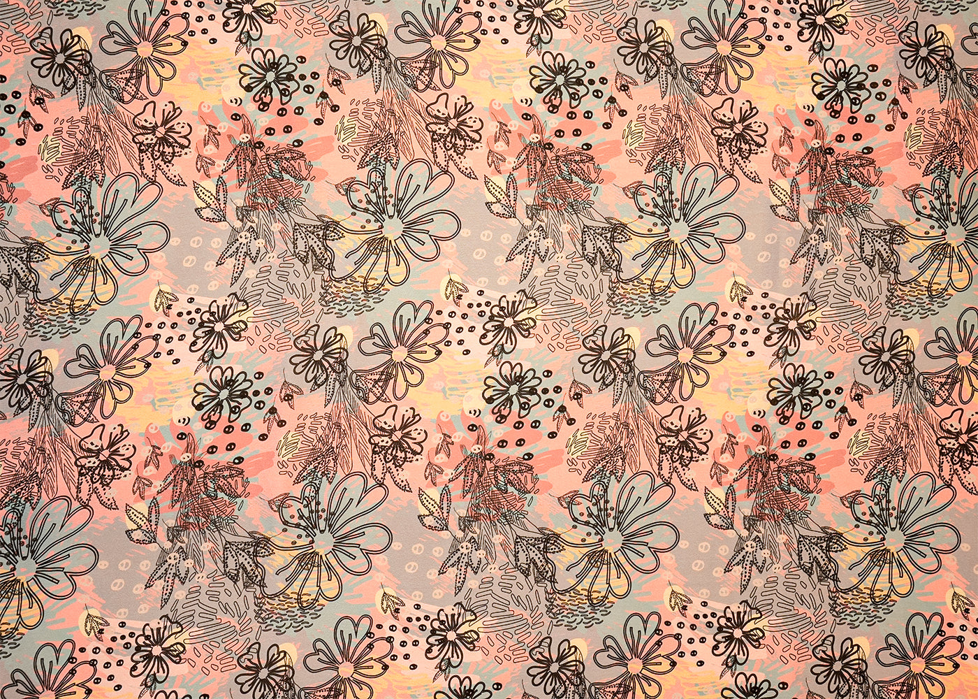Grey Georgette Satin Fabric All Over Abstract Print 17926