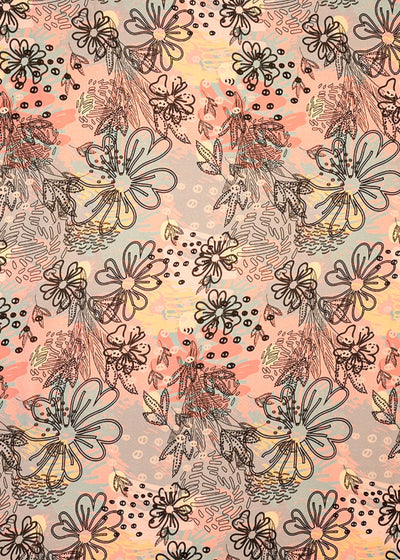 Multi-Color Georgette Satin Fabric All Over Abstract Print 17926