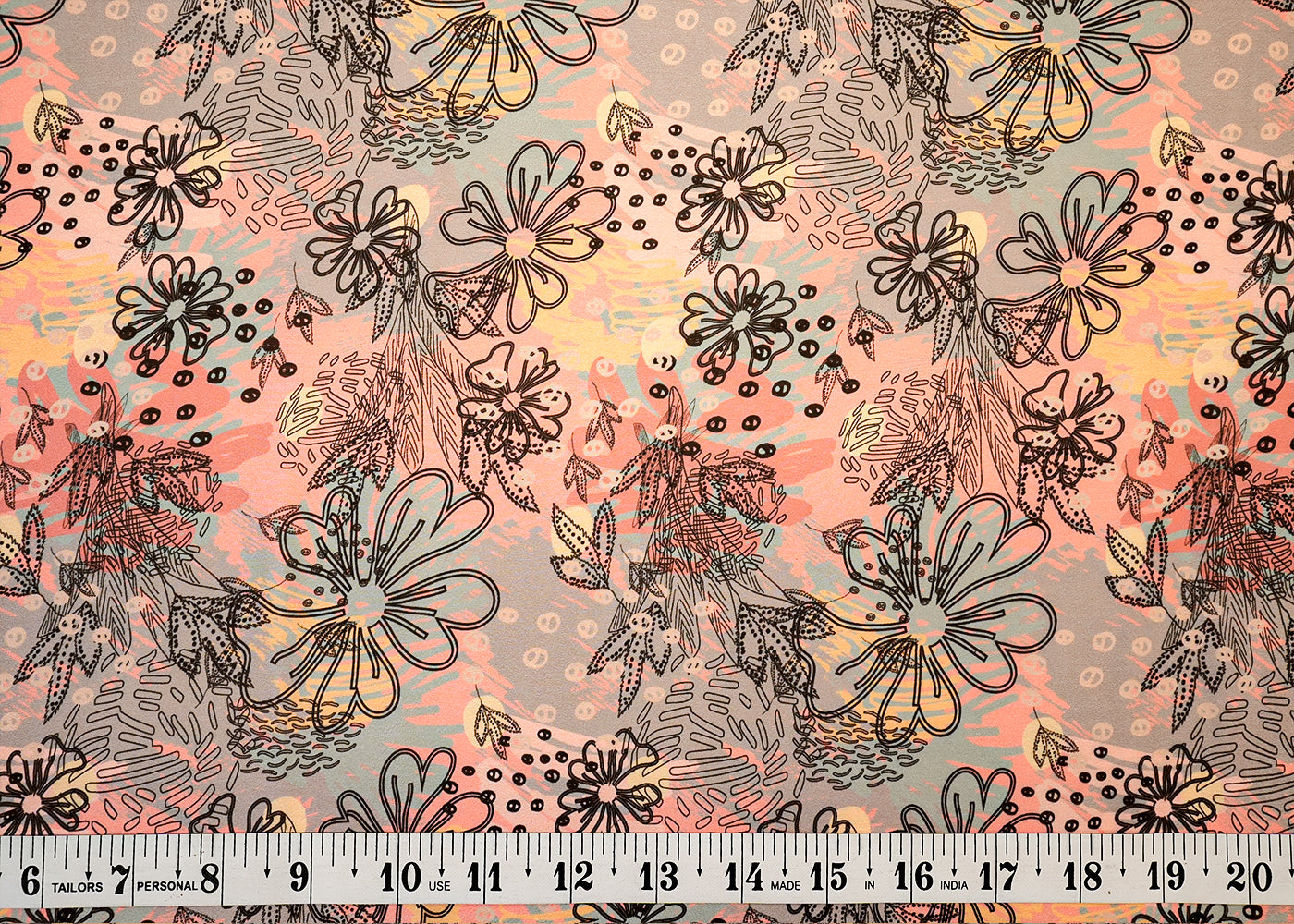 Grey Georgette Satin Fabric All Over Abstract Print 17926