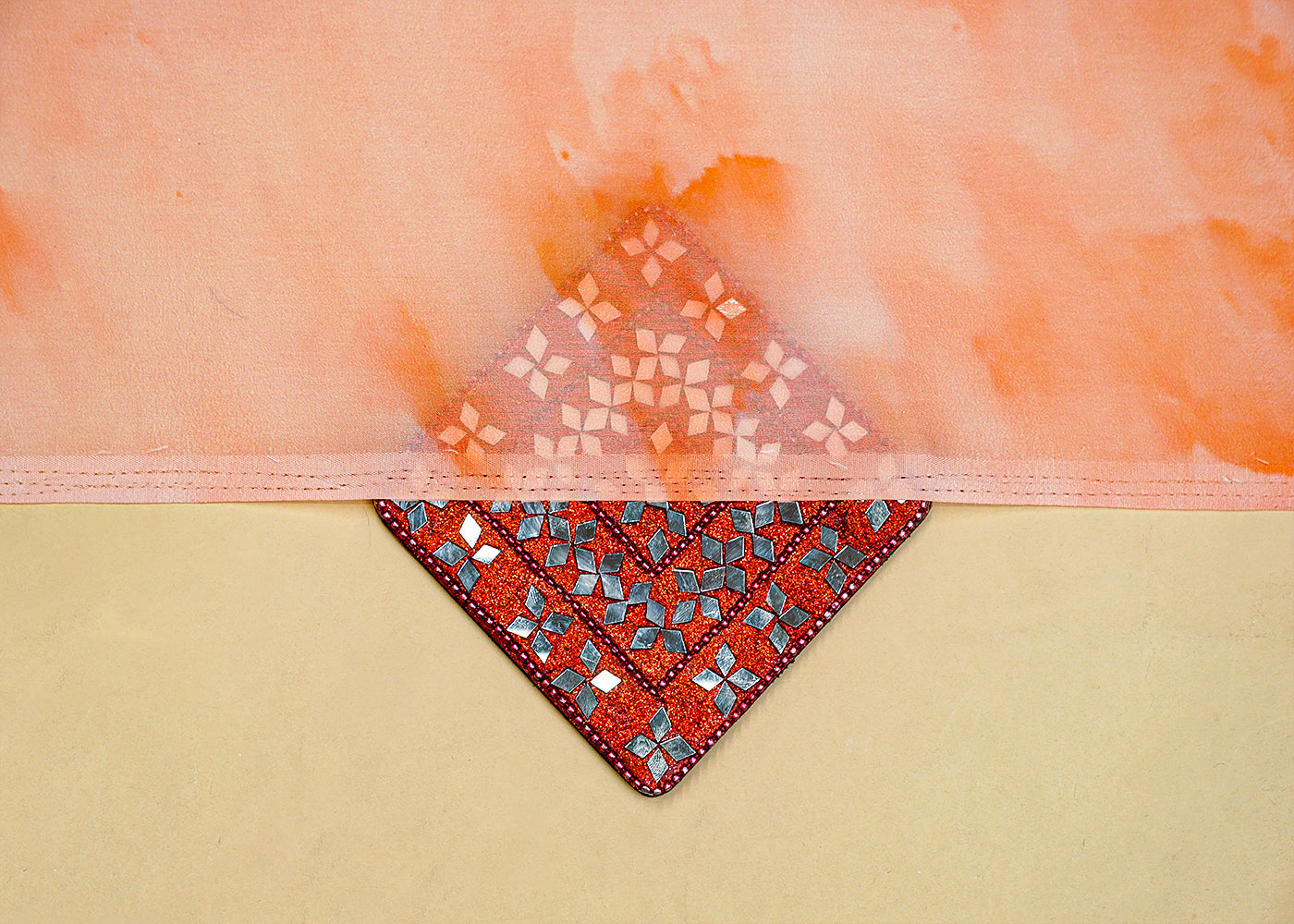 Orange Georgette Satin Fabric All Over Abstract Print 17927