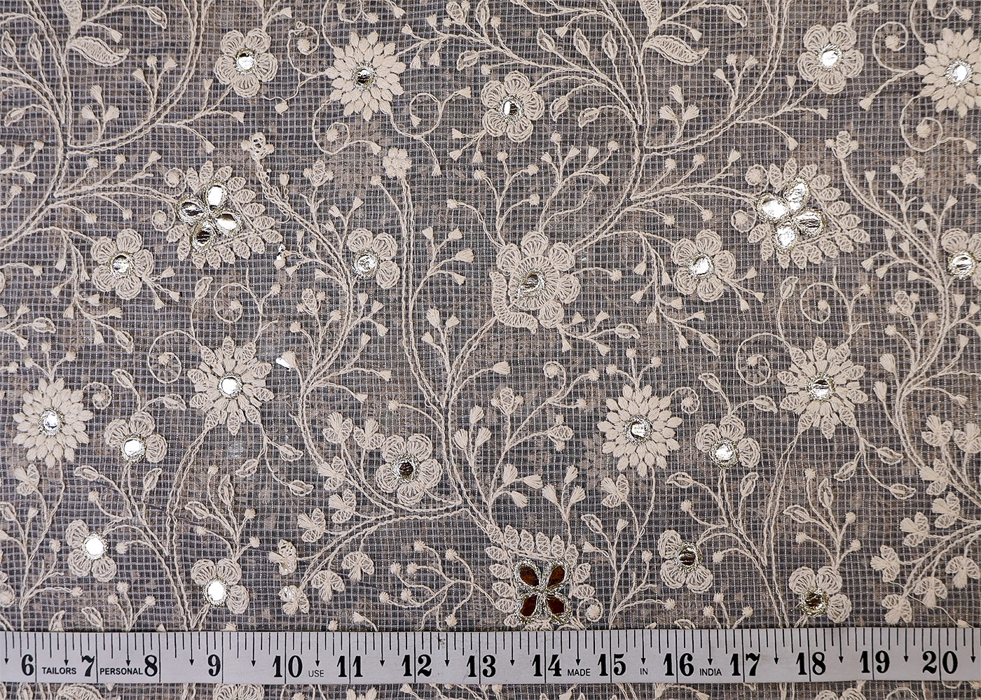 Grey Cotton Kota Fabric with All Over Kotadoria Work of Thread and Sequins 17934