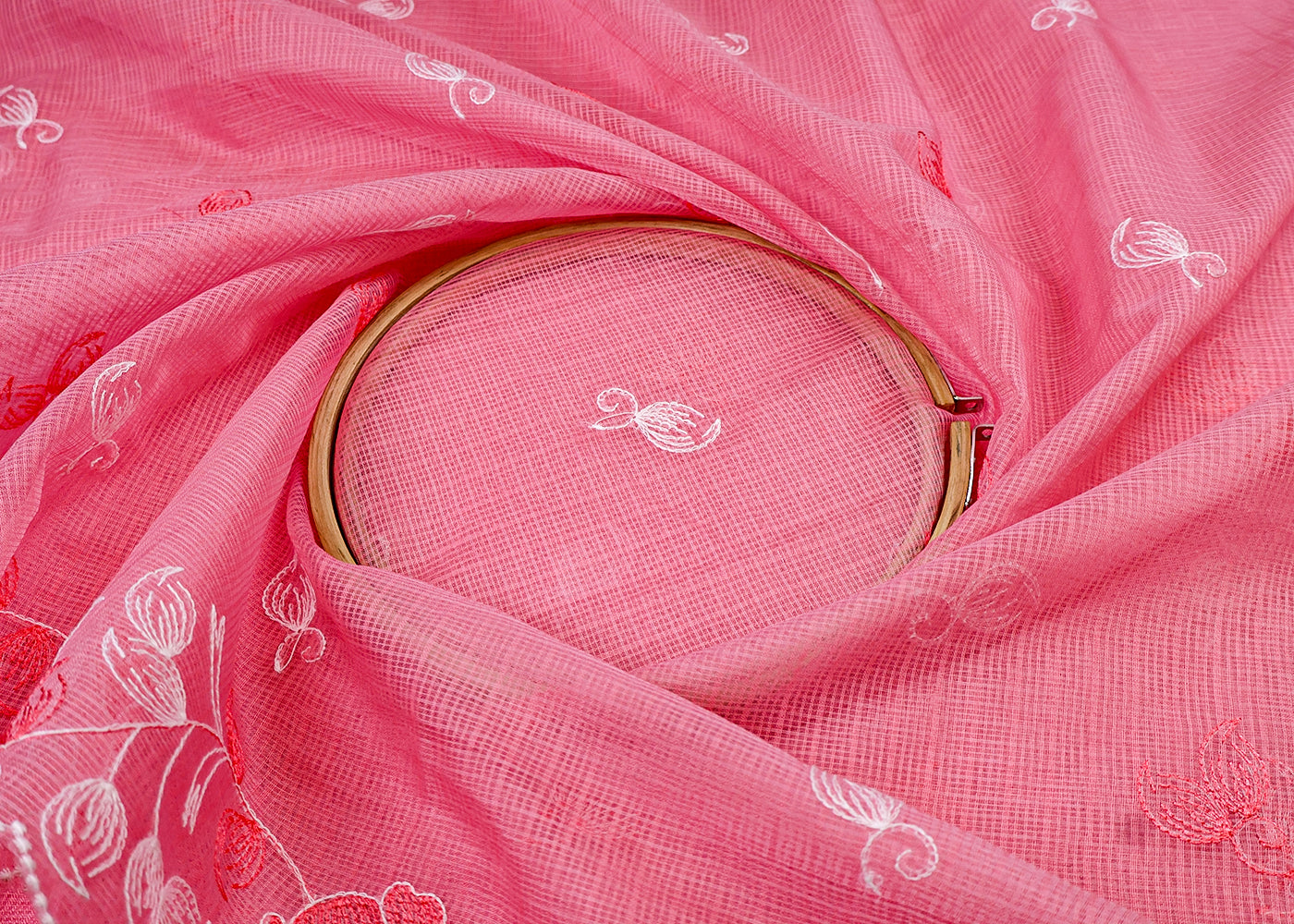 Pink Cotton Kota Dupatta Fabric with All Over Kotadoria Work of Thread with Borders 17944