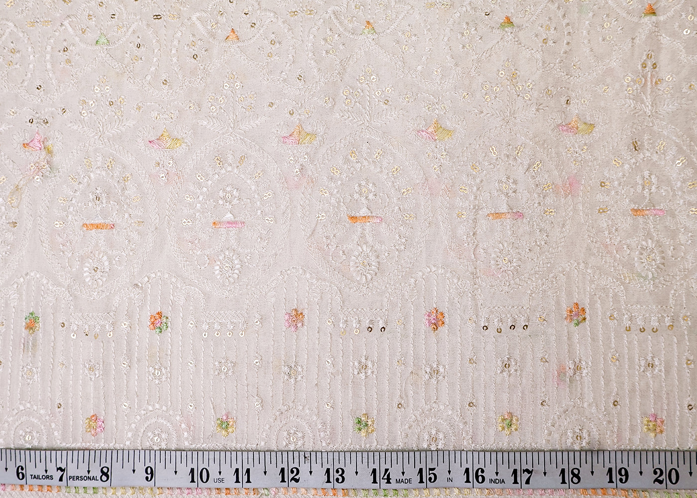 White Georgette Fabric with All-Over Thread And Sequins Work with Heavy Border 17951