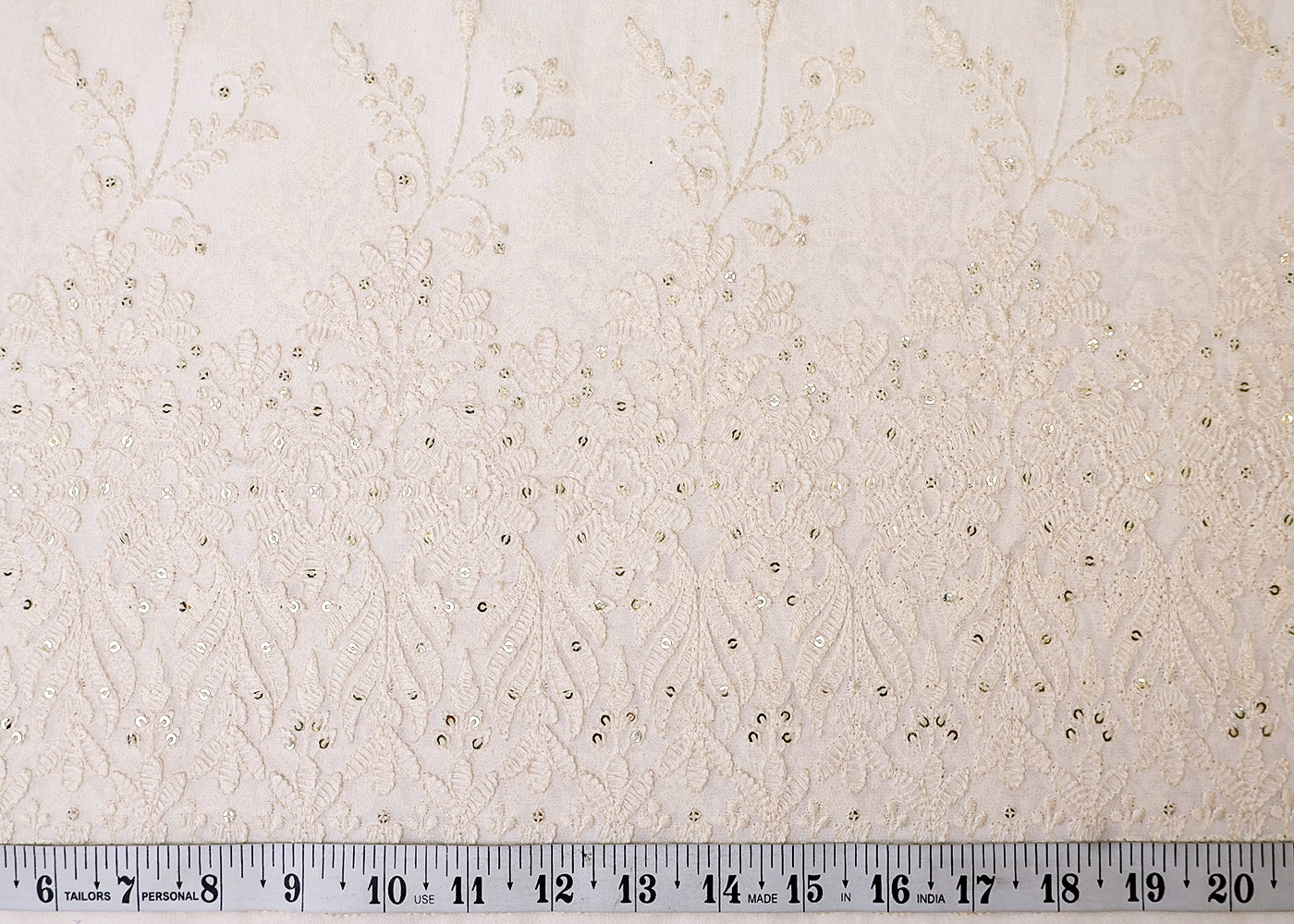 White Georgette Fabric with All-Over Thread And Sequins Work with Heavy Border 17952