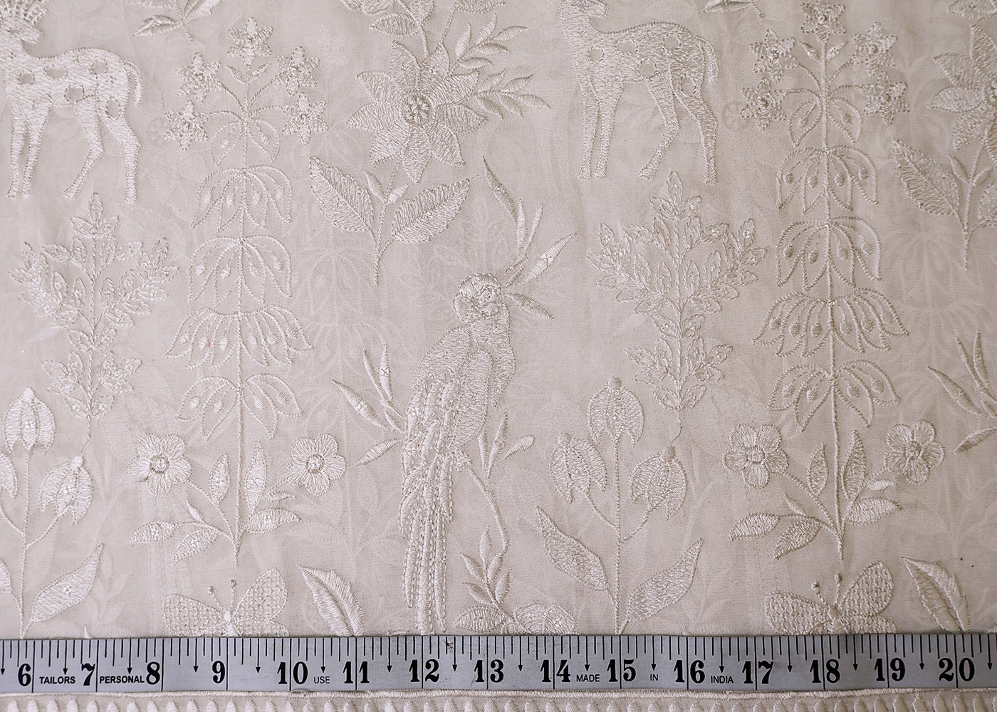 White Georgette Fabric with Border of Parsi Work with Thread And Sequins 17954