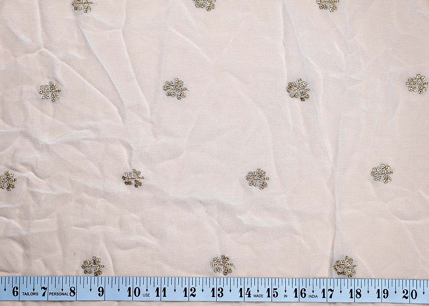 ( Pre-Cut 1.5 MTR) White Georgette Fabric With All Over Thread And Sequins Work