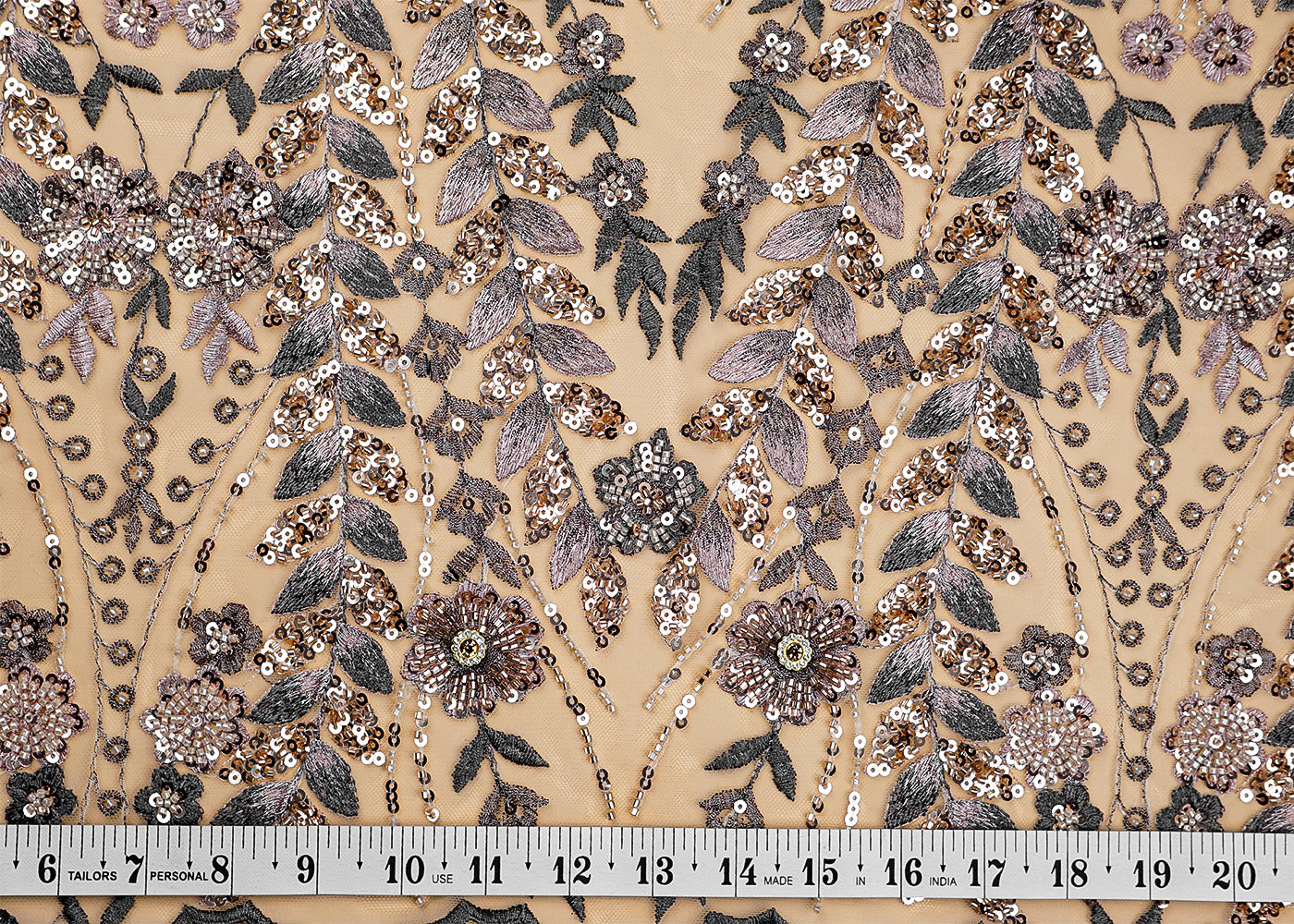 ( Pre-Cut 1 MTR) Golden Imported Net Fabric With All Over Thread Sequins And Bead Work