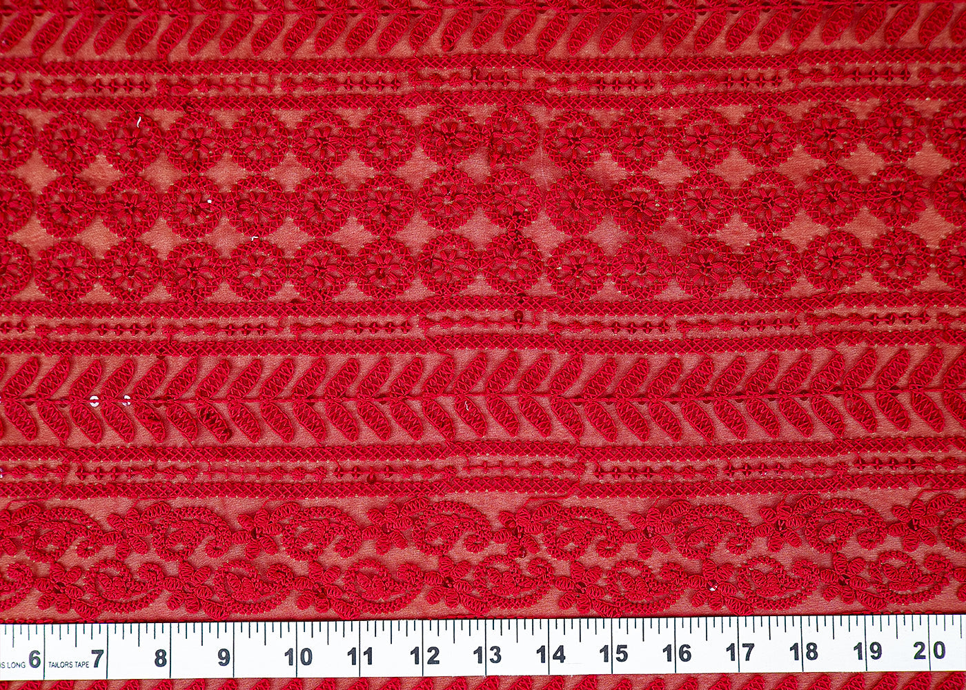 ( Pre-Cut 2 MTR) Maroon Georgette Fabric With All Over Thread And Sequins Work 18057