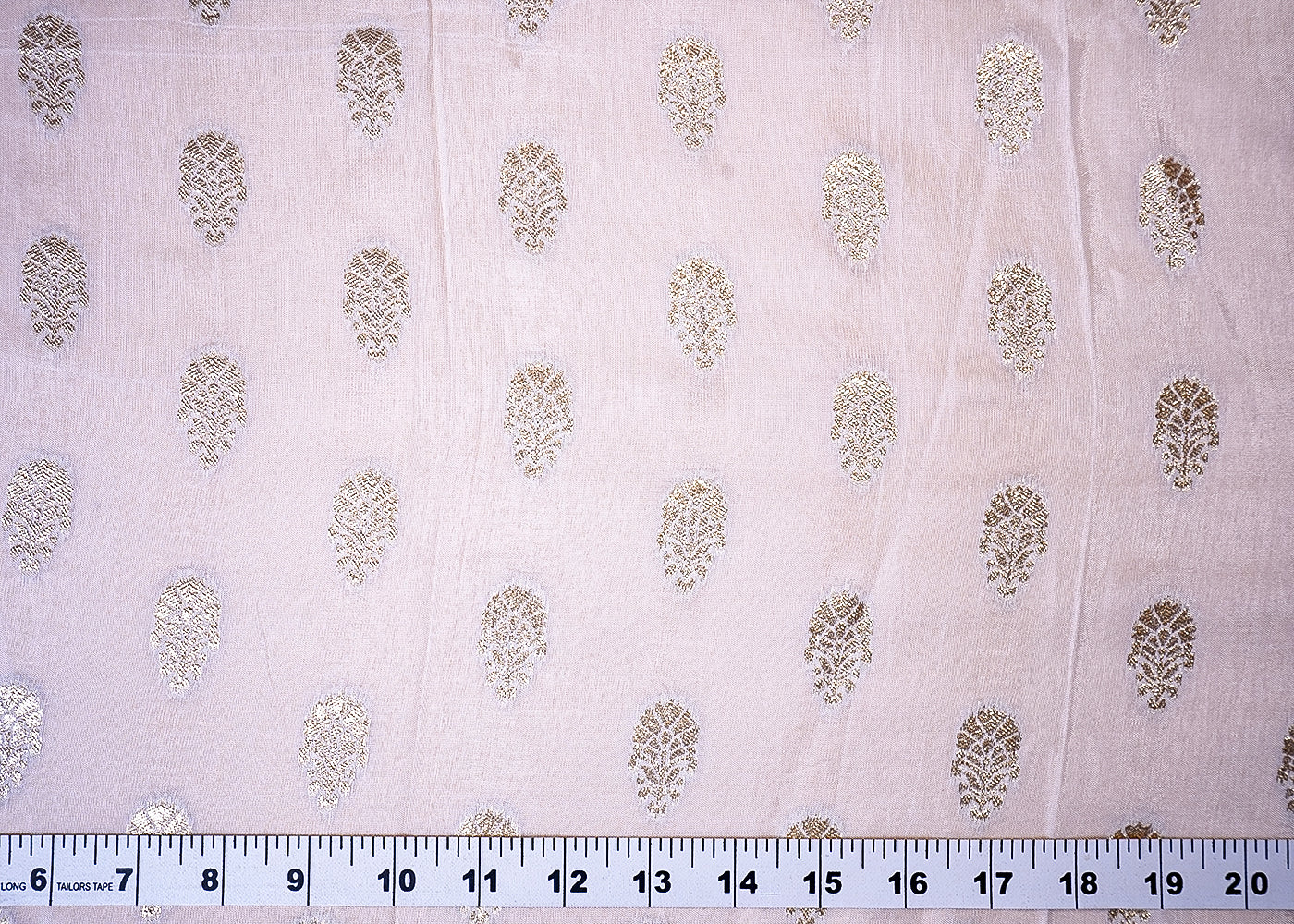 ( Pre-Cut 1.25 MTR) White Dola Silk Fabric With All Over Zari Handloom 18096