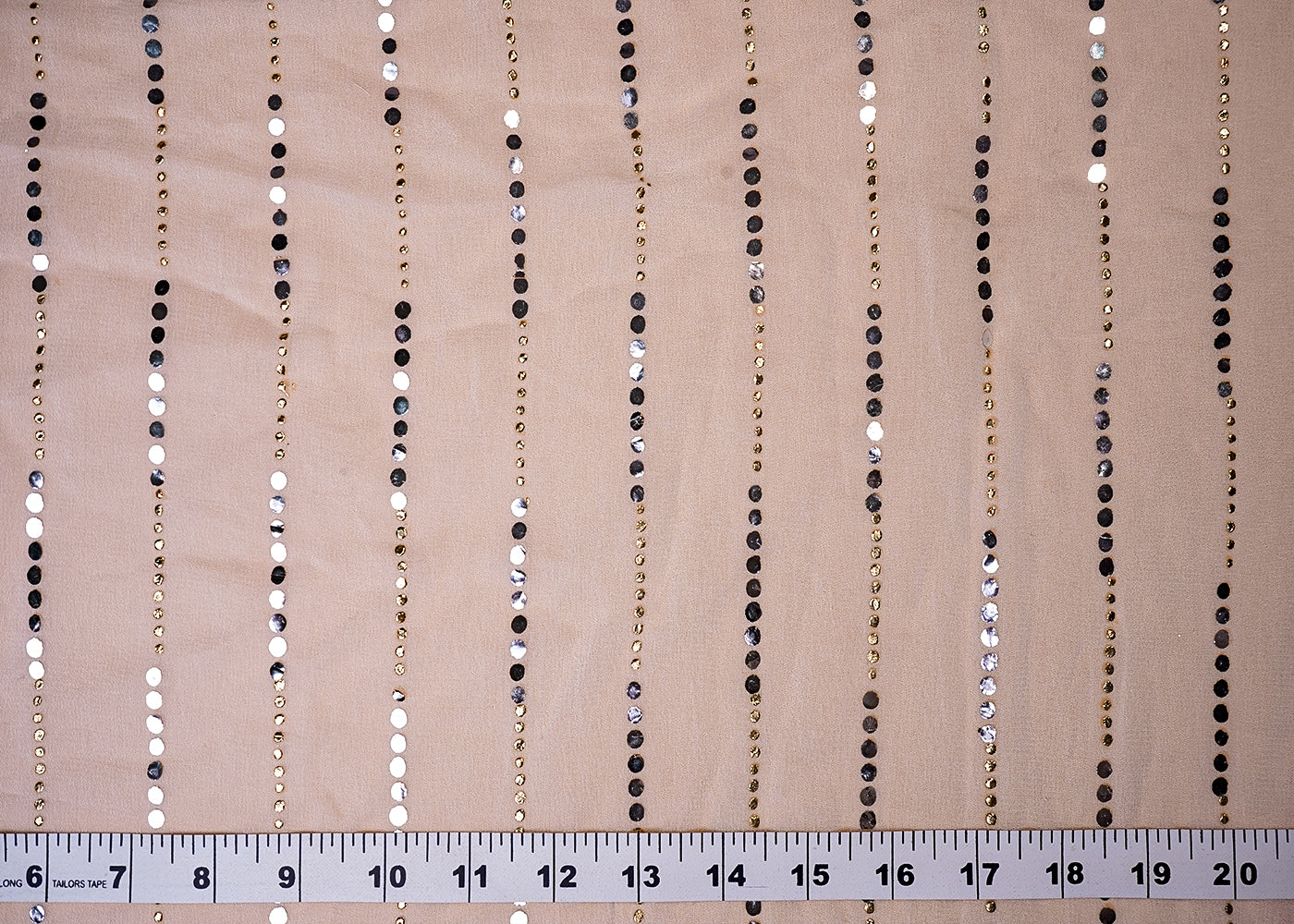 ( Pre-Cut 1 MTR) White Georgette Fabric With All Over Mukesh Work 18100