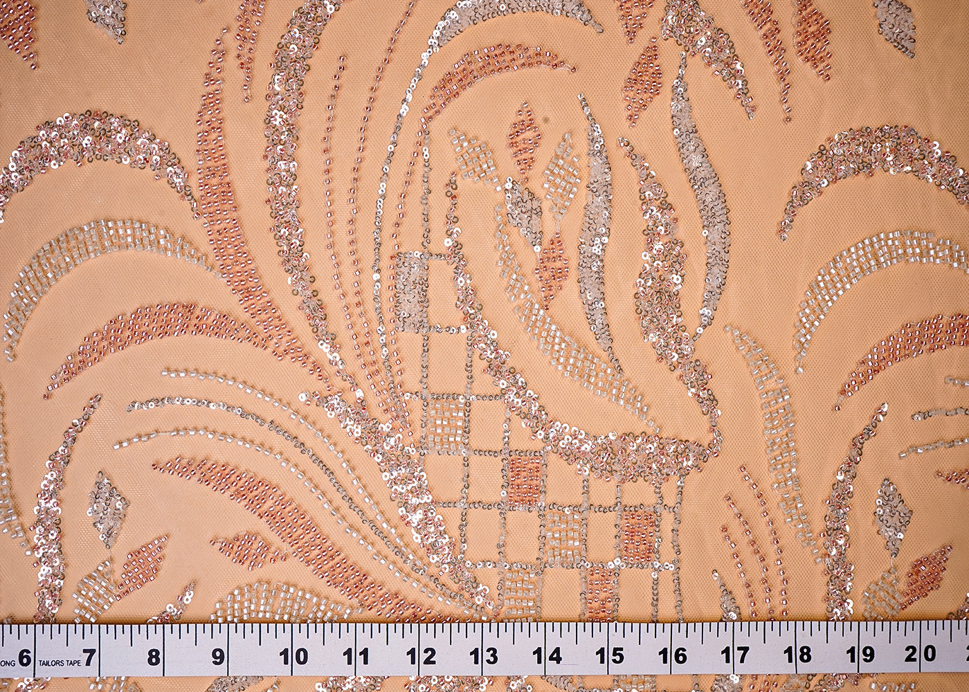 ( Pre-Cut 1 MTR) Light Pink Imported Net Fabric With All Over Sequins And Katdana Work 18114