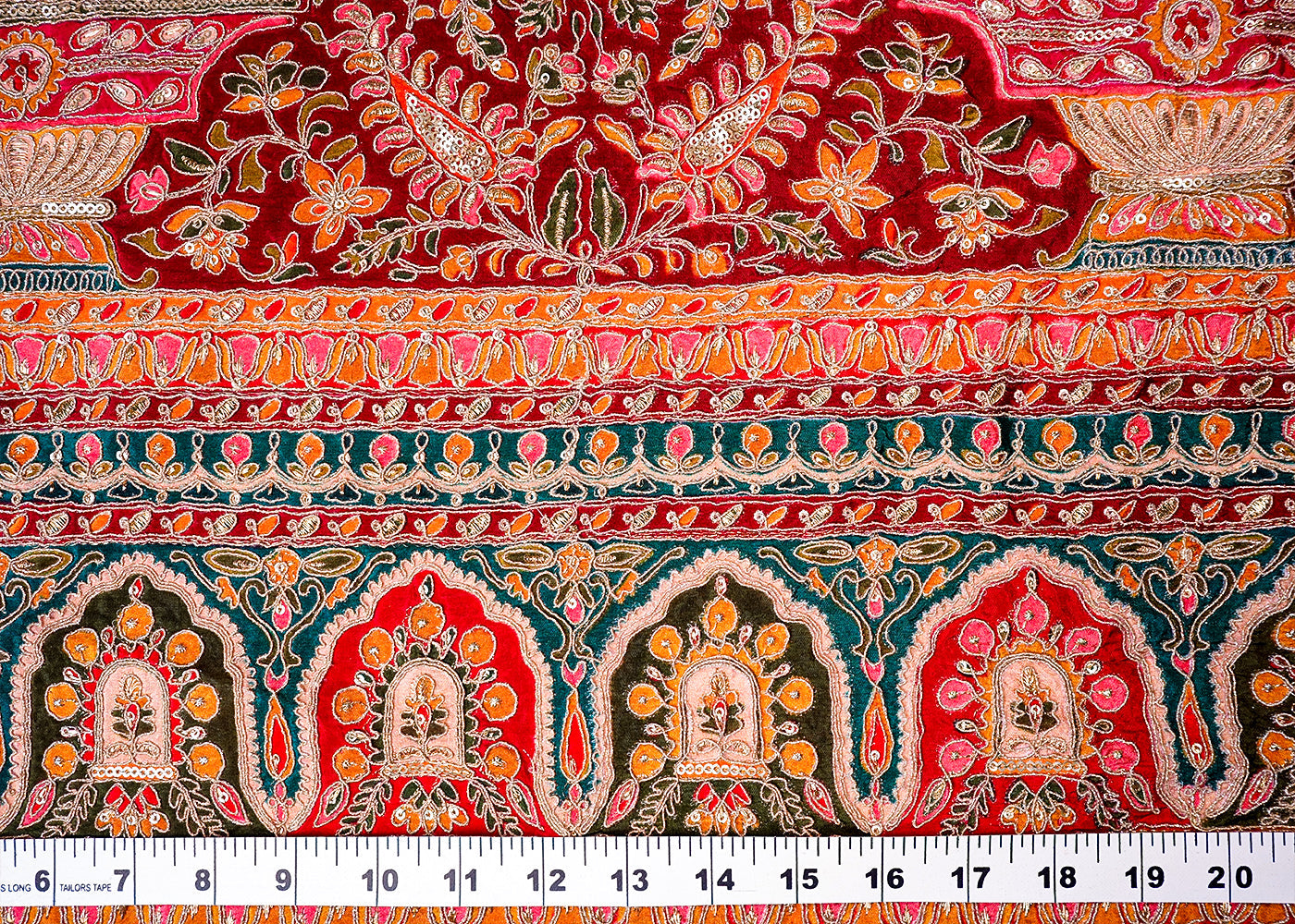 ( Pre-Cut 2 MTR) Pink Crepe Fabric With All Over Zari And Sequins Work With One Side Heavy Border 18130