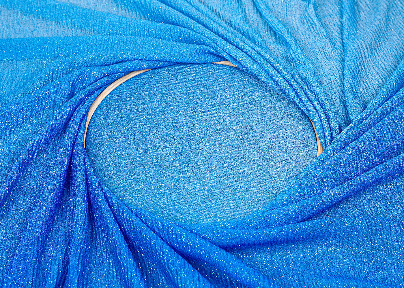 ( Pre-Cut 3.5 MTR) Blue Lycra Fabric With All Over Gliter Work 18135