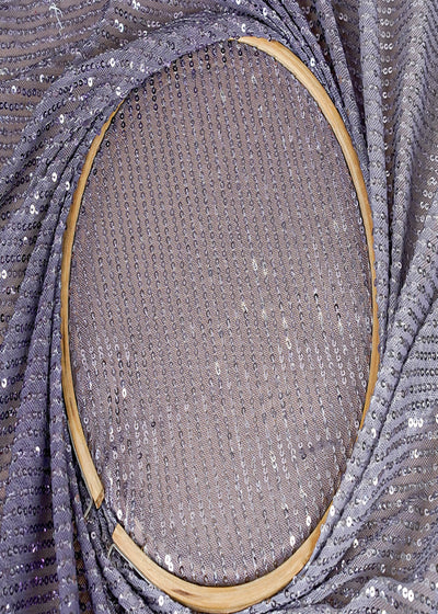 ( Pre-Cut 1.6 MTR) Lavender And Grey Lycra Fabric With Dual Shade With All Over Sequins Work 18195