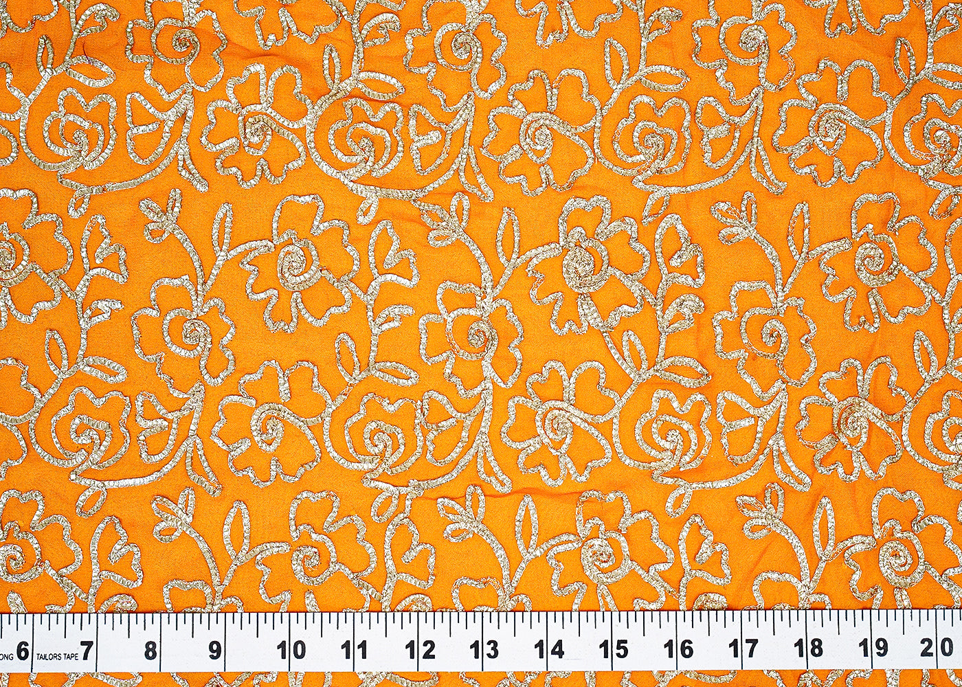 ( Pre-Cut 2 MTR) Mustard Georgette Fabric With All Over Gota Patti Work 18204