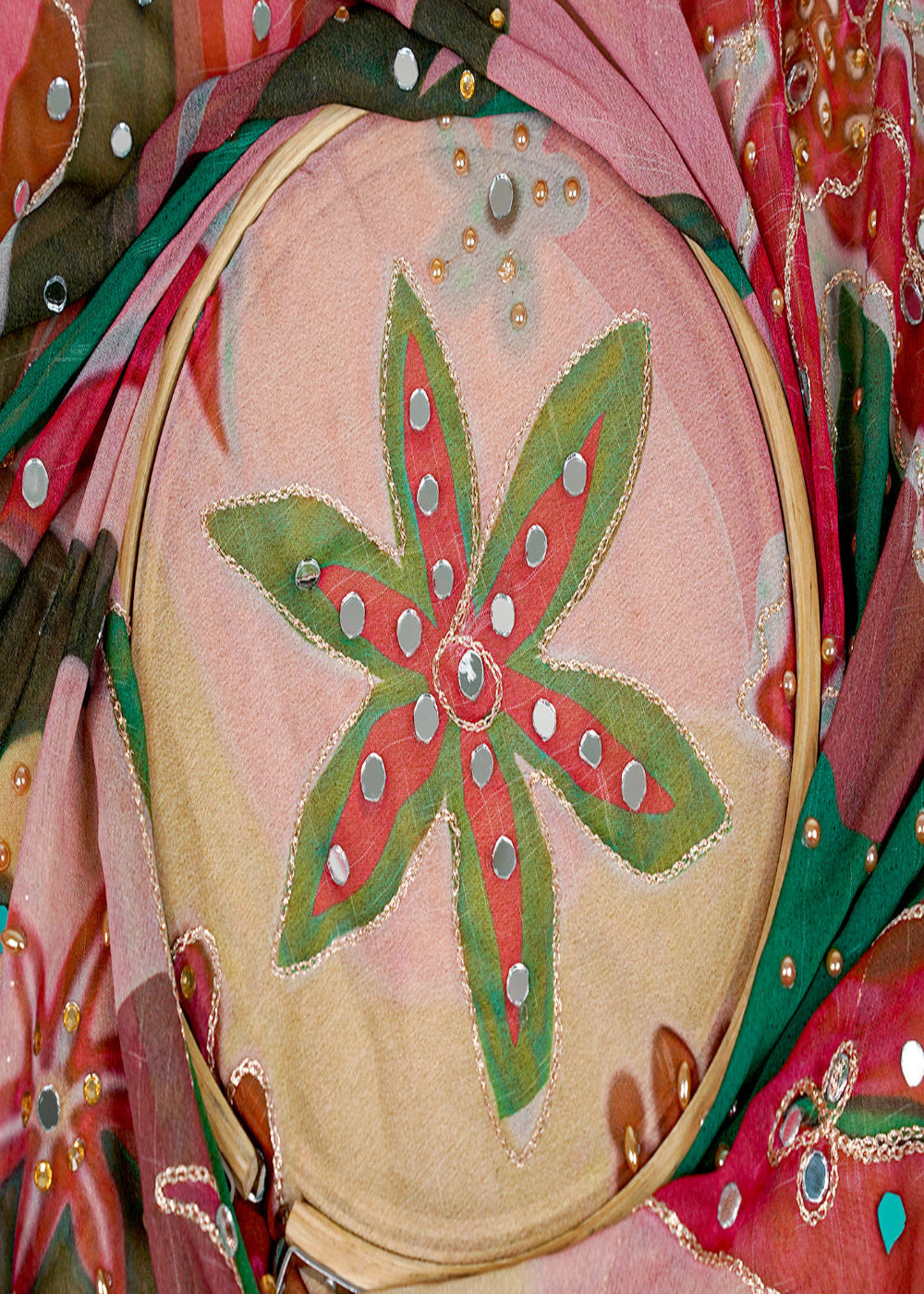 (Pre-Cut-1.7-MTR)-White-Georgette-Fabric-With-All-Over-Mirror,-Zari-And-Bead-Work-18226