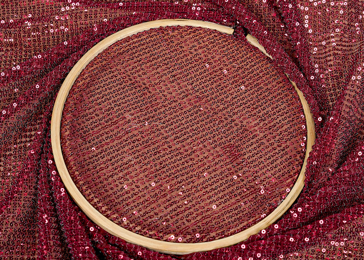 ( Pre-Cut 2.7 MTR) Wine Imported Net Fabric With All Over Sequins Work 18228
